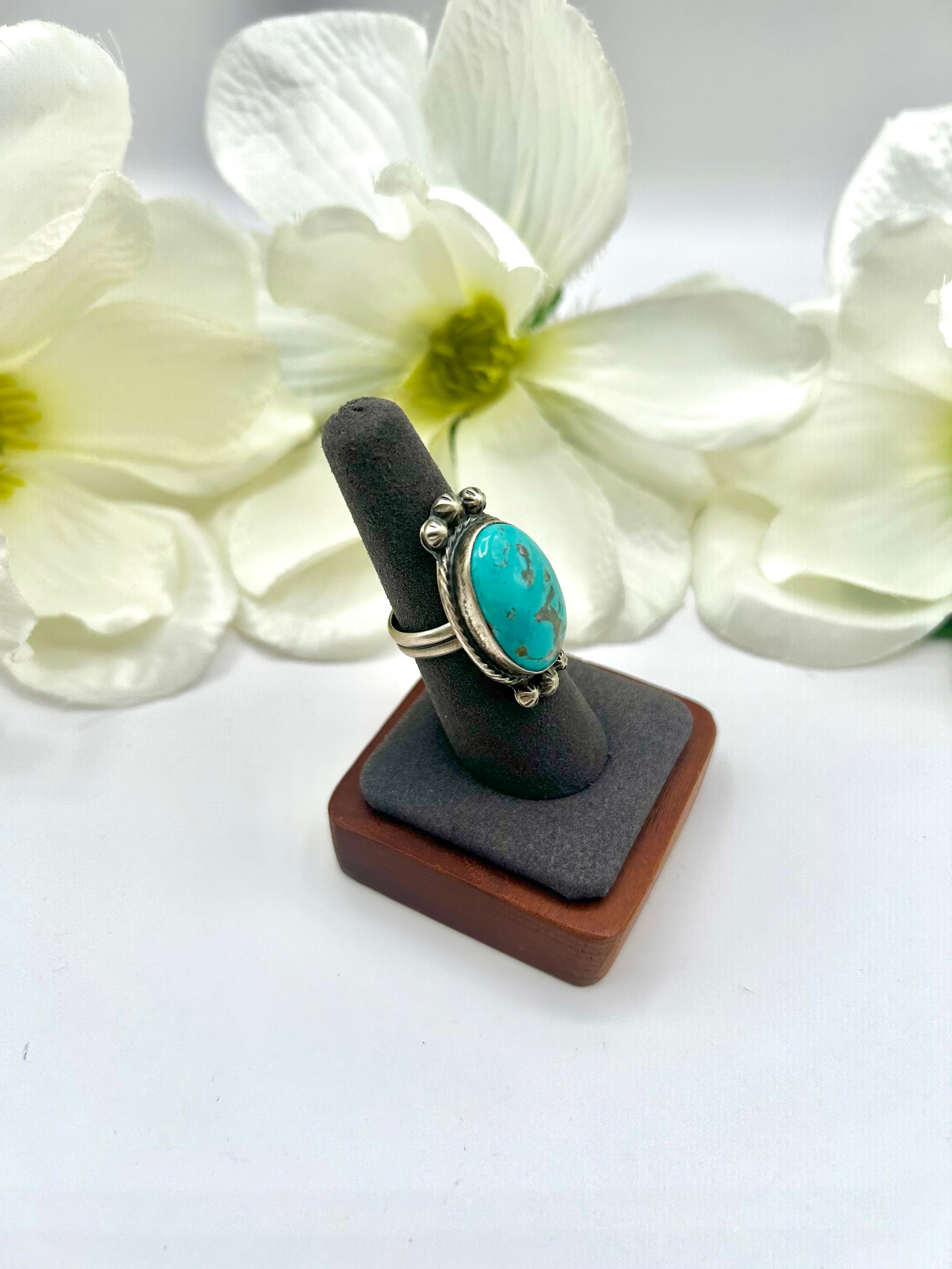 Navajo Made Kingman Turquoise & Sterling Silver Adjustable Ring