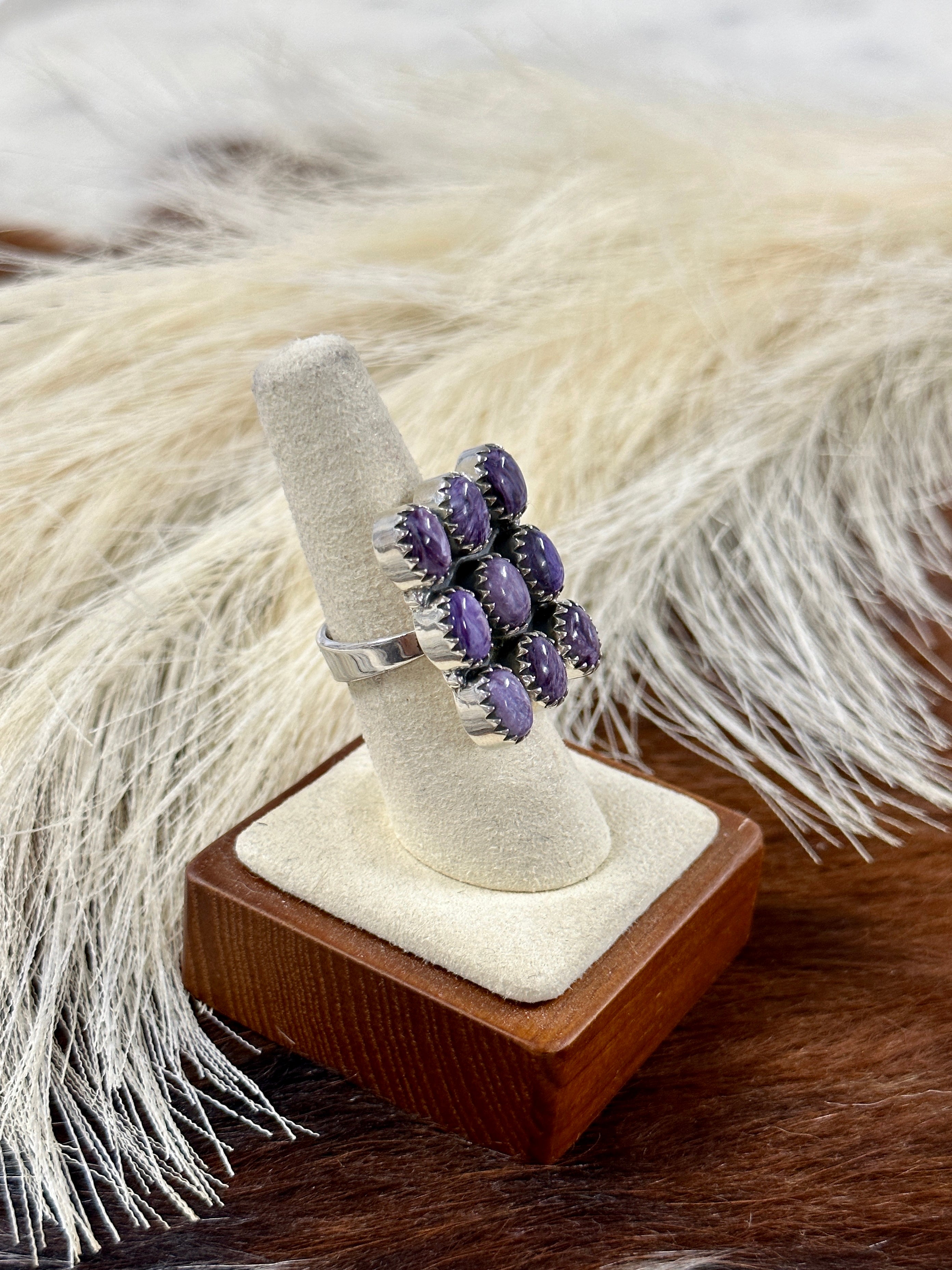 Southwest Handmade Charoite & Sterling Silver Adjustable Cluster Ring