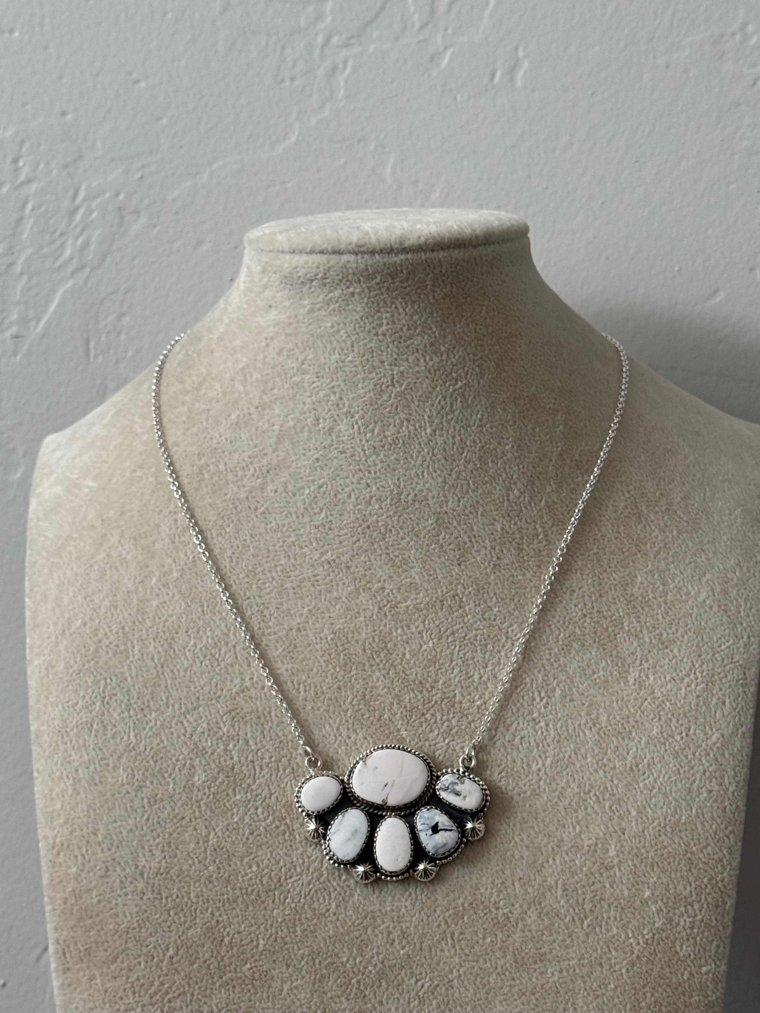 Southwest White Buffalo & Sterling Silver Cluster Necklace