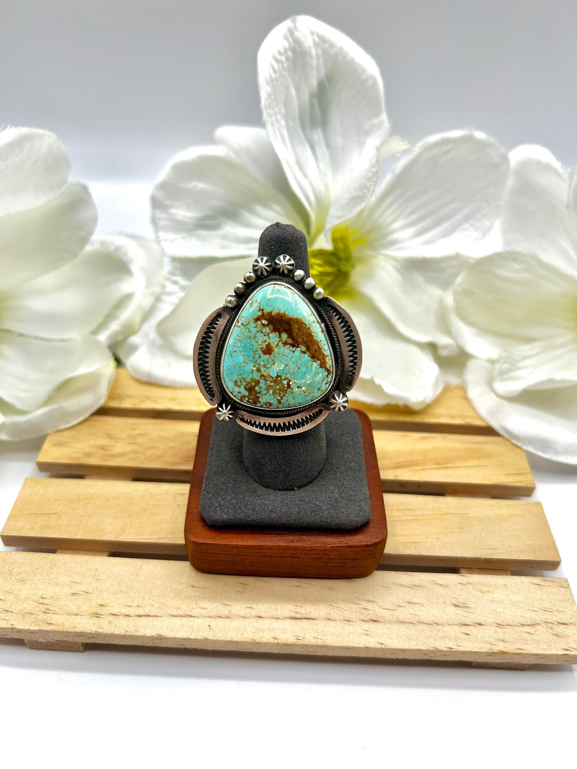 Navajo Made #8 Turquoise & Sterling Silver Ring Size 6.75