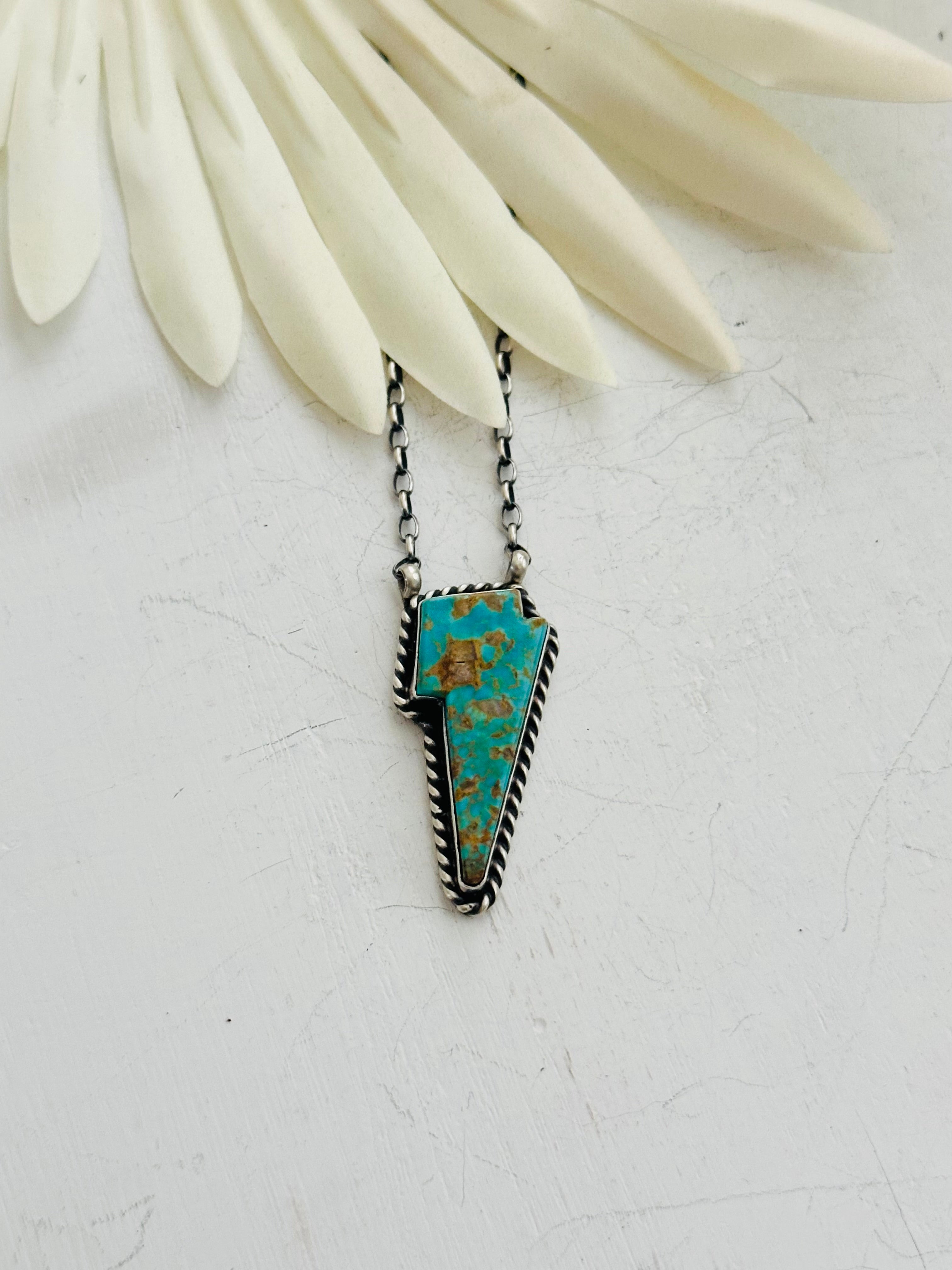 Donovan Skeets Kingman Turquoise & Sterling Silver Lightning Bolt Necklace