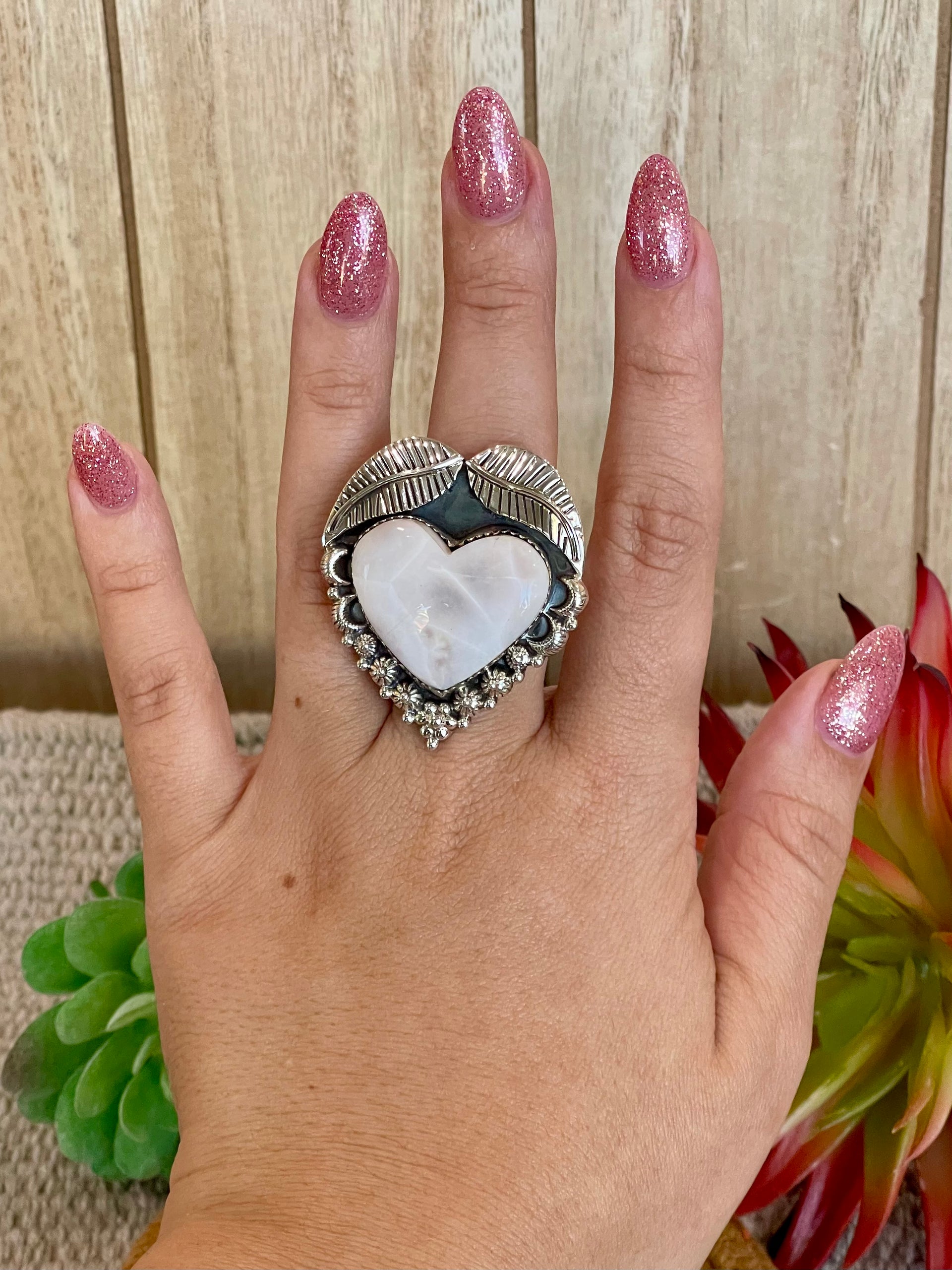 Southwest Handmade Pink Larimar & Sterling Silver Adjustable Ring