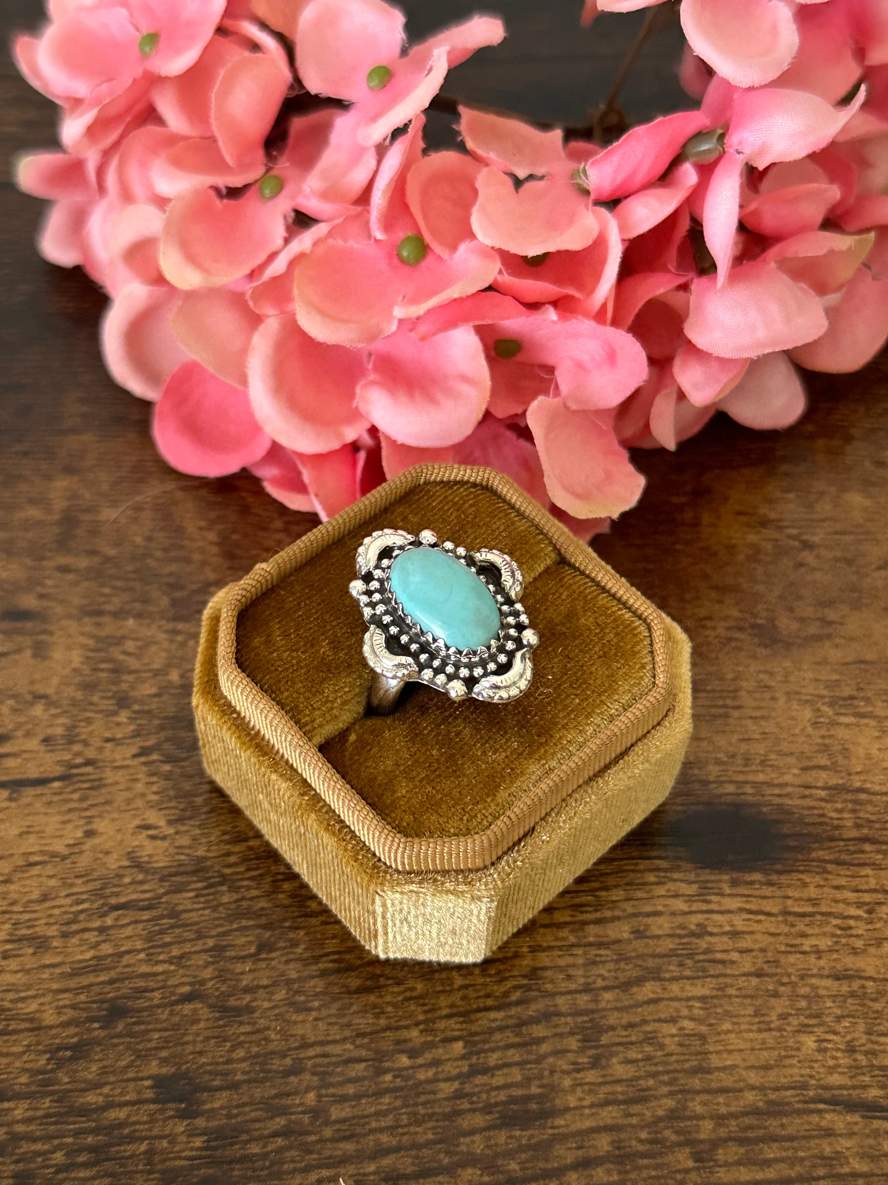 Southwest Handmade Kingman Turquoise & Sterling Silver Ring Size 7.5