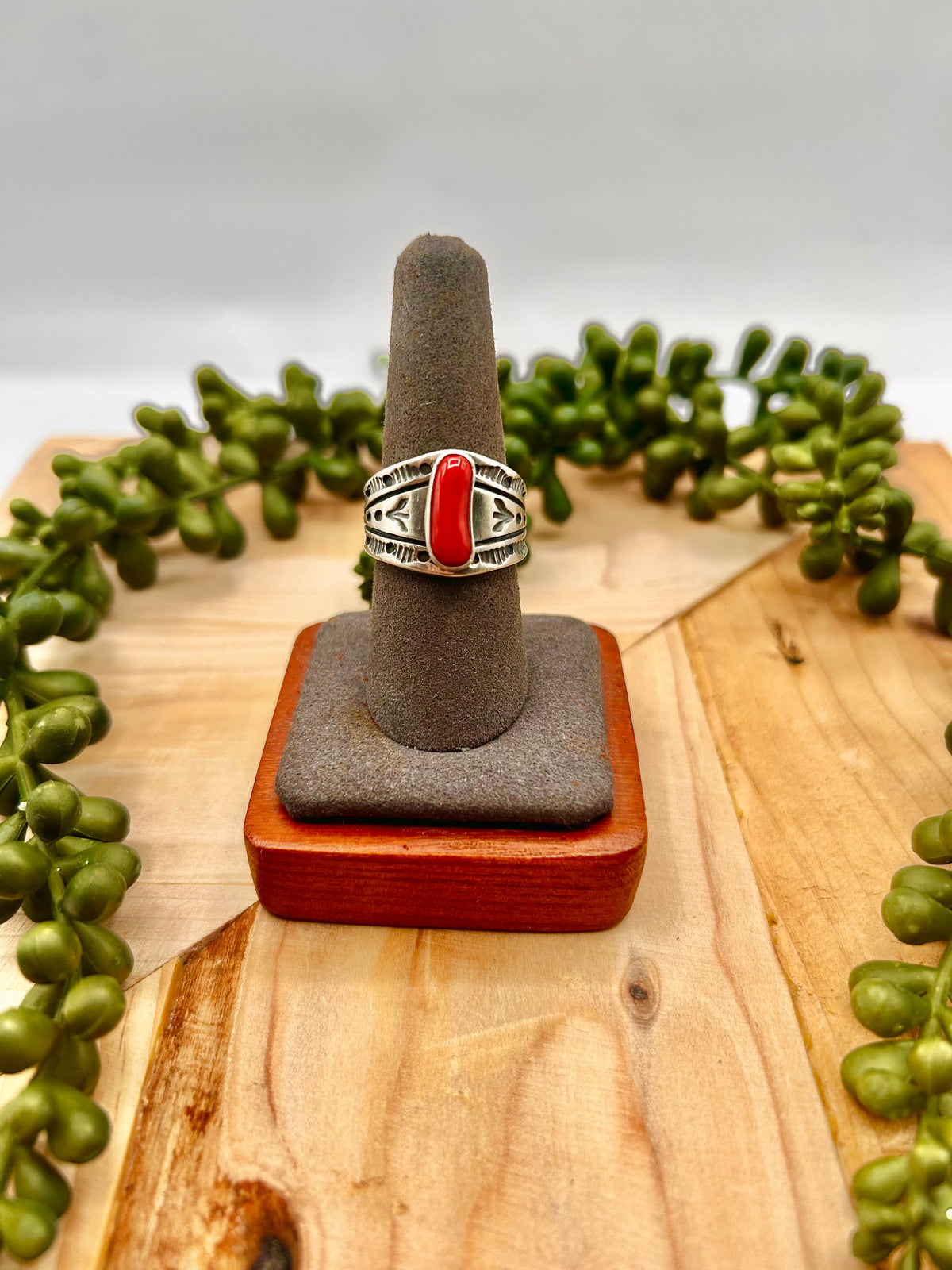 Francis Yazzie Mediterranean Coral & Sterling Silver Ring