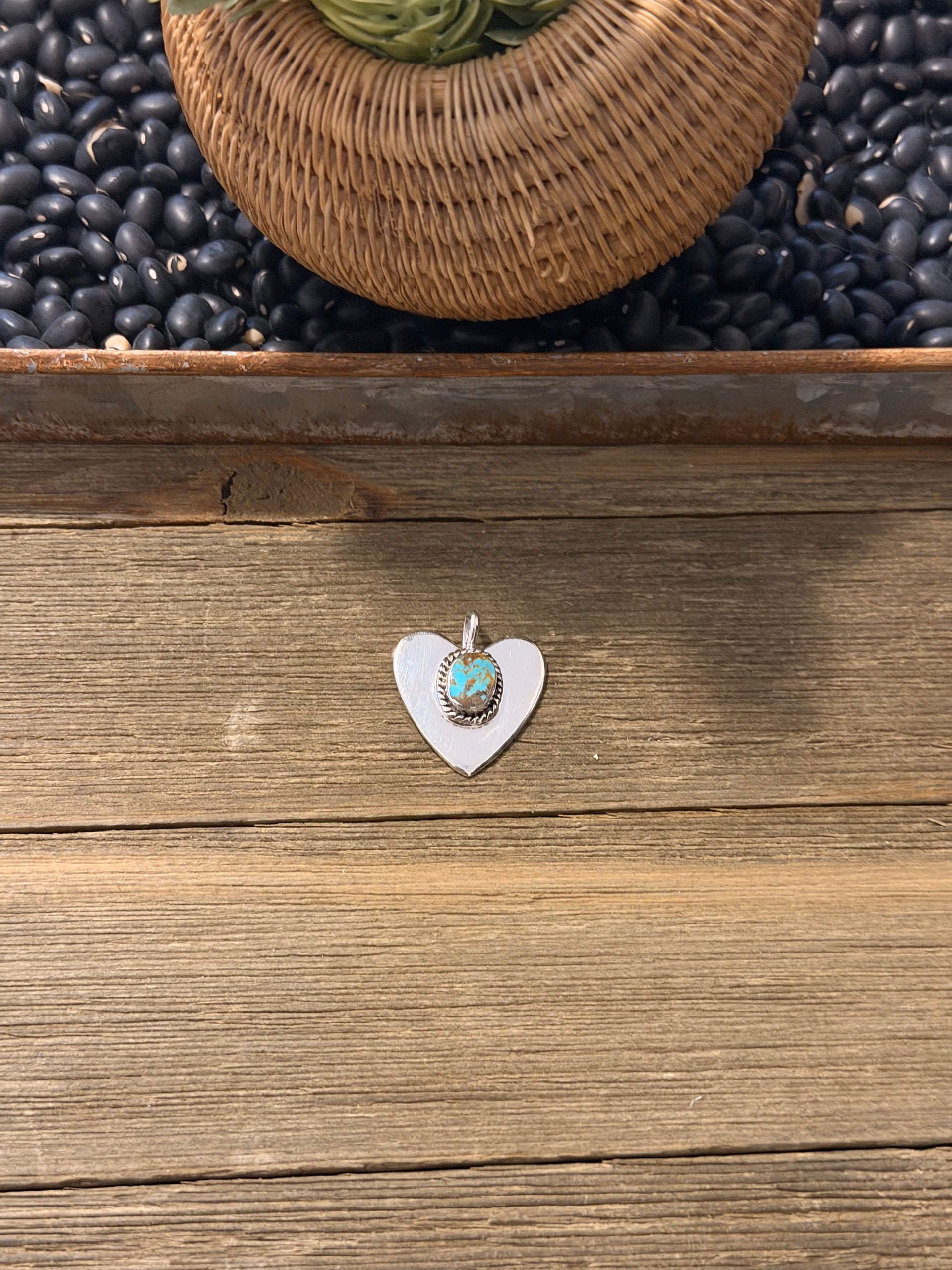 Joe Martinez Mine 8 Turquoise & Sterling Silver Heart Pendant