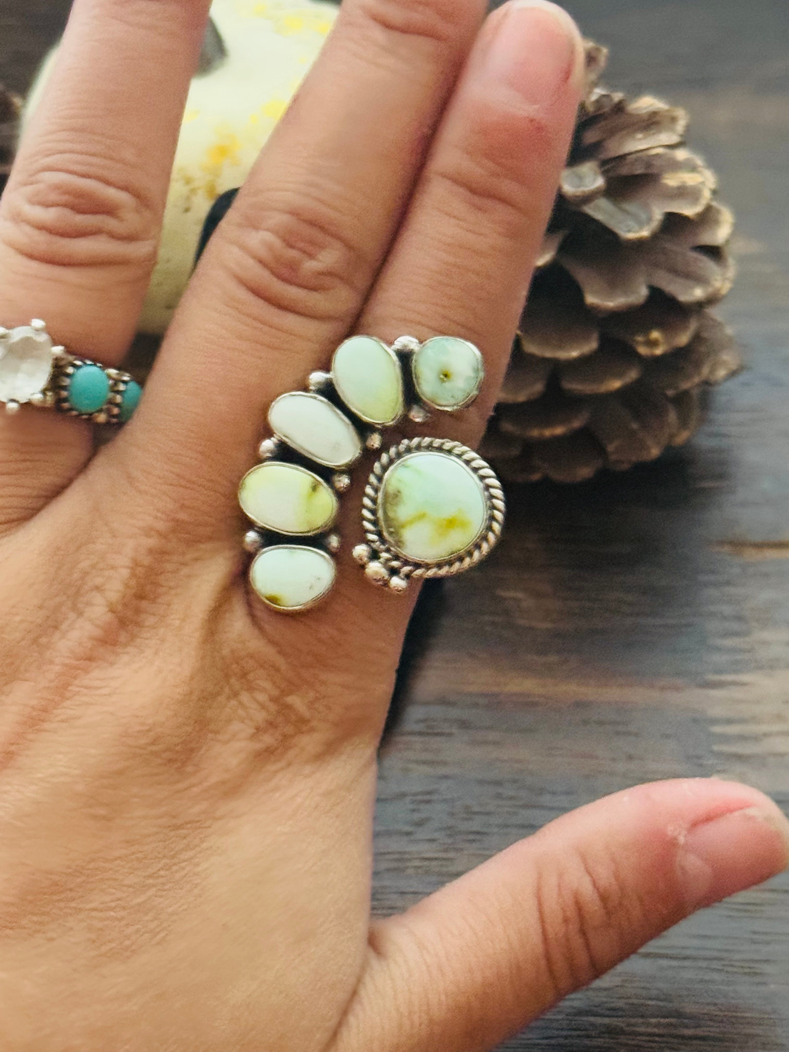 Southwest Handmade Palomino Variscite & Sterling Silver Adjustable Cluster Ring