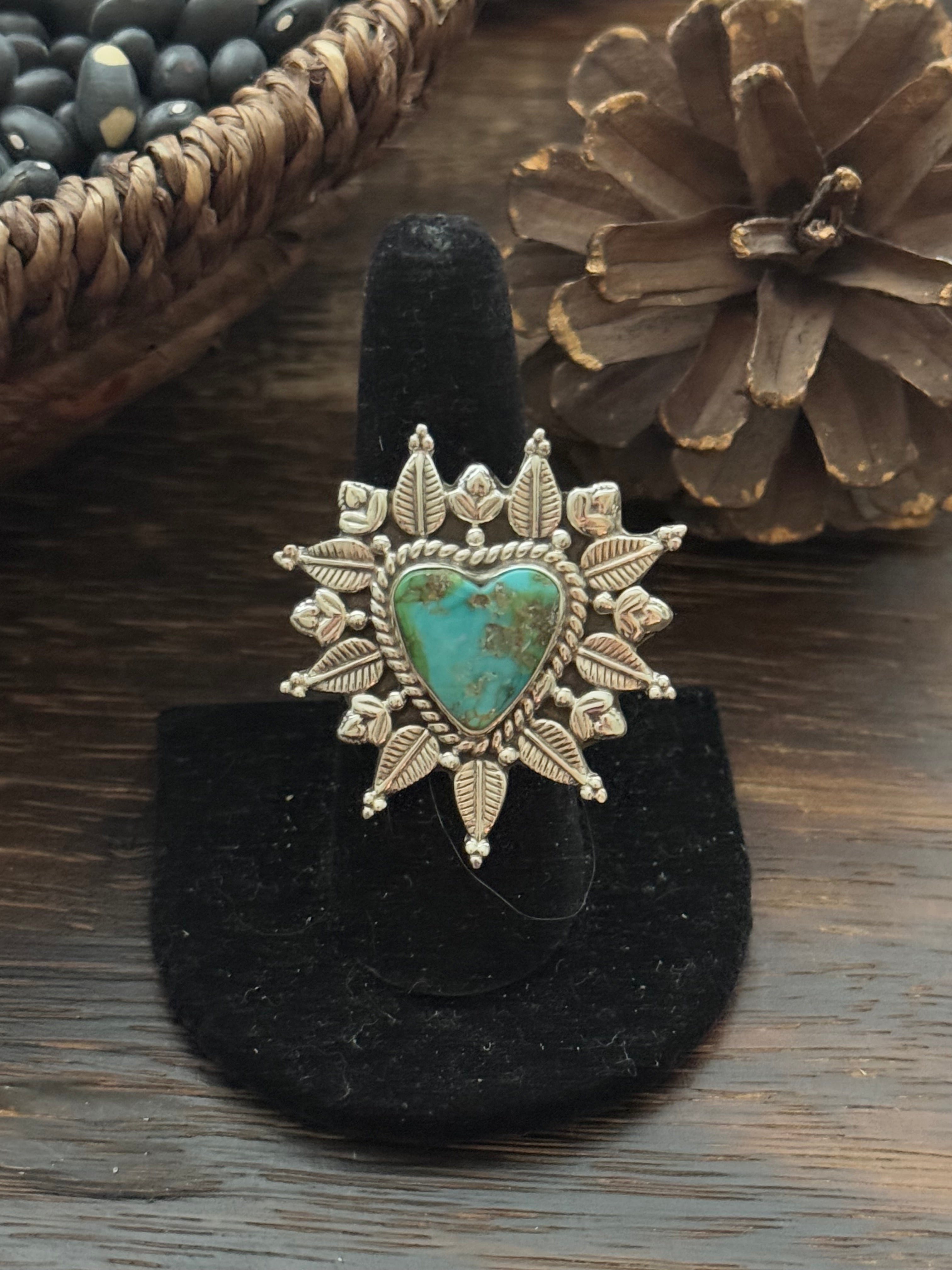 Southwest Handmade Sonoran Mountain Turquoise & Sterling Silver Adjustable Ring