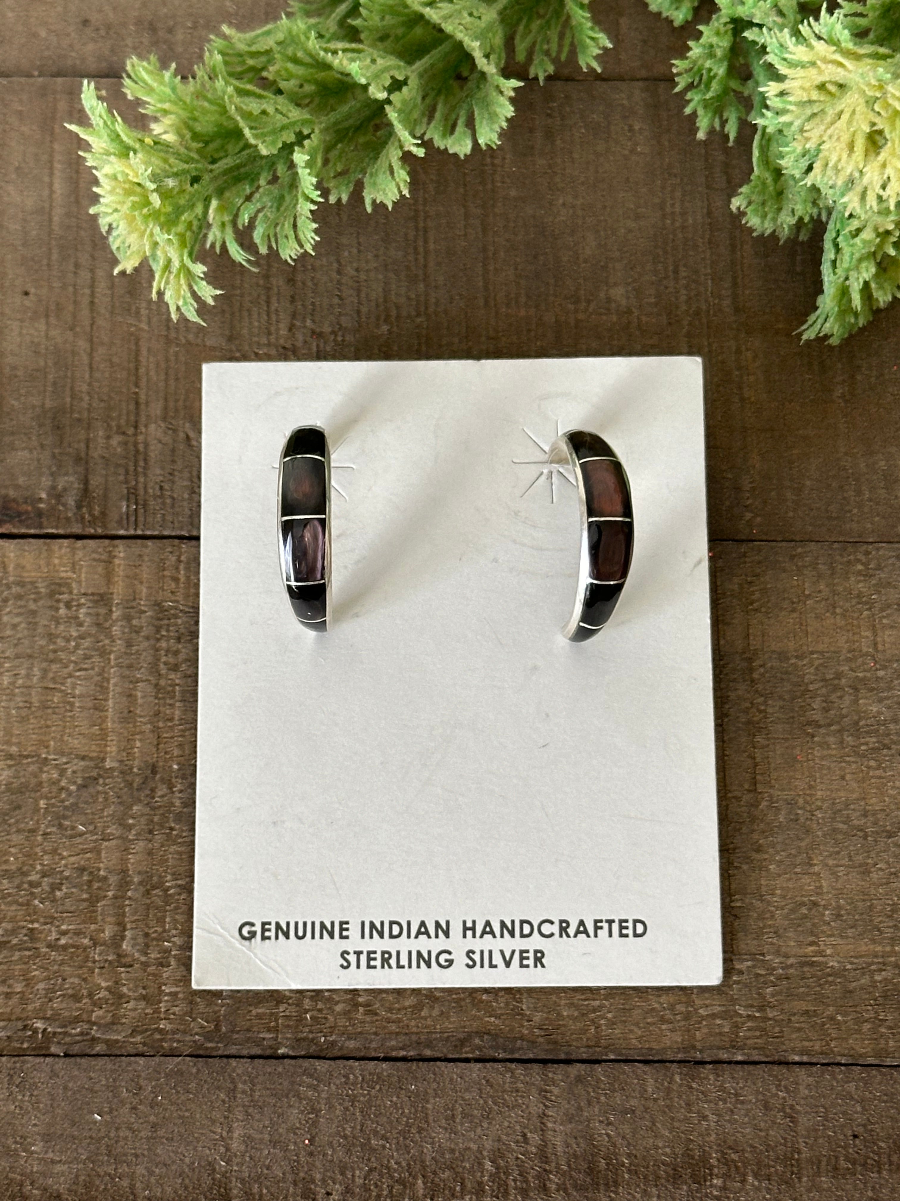 Navajo Made Abalone & Sterling Silver Hoop Earrings