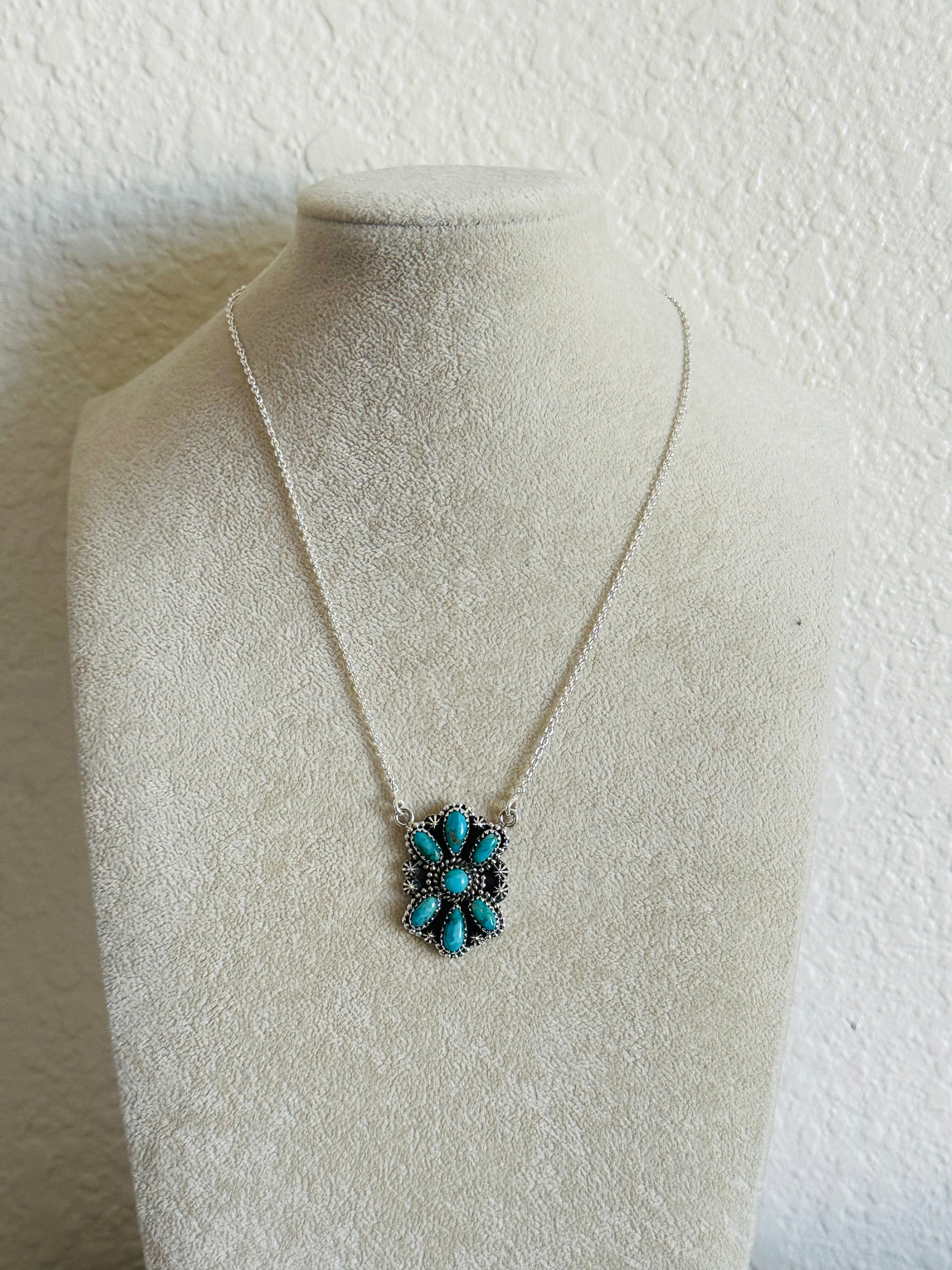 TTD “Sky Cascade” Kingman Turquoise & Sterling Silver Cluster Necklace