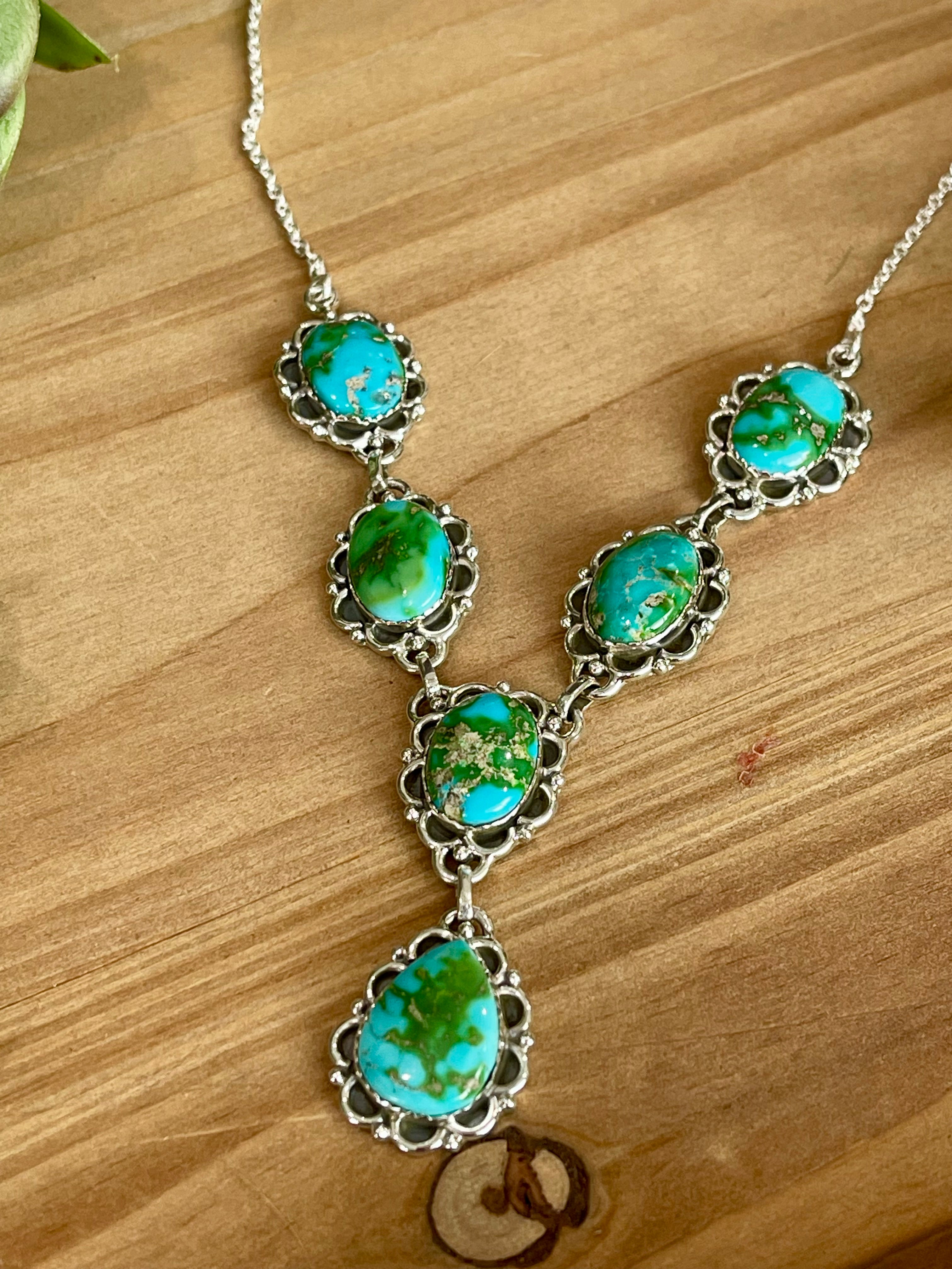 Southwest Handmade Sonoran Mountain Turquoise & Sterling Silver Lariat Necklace