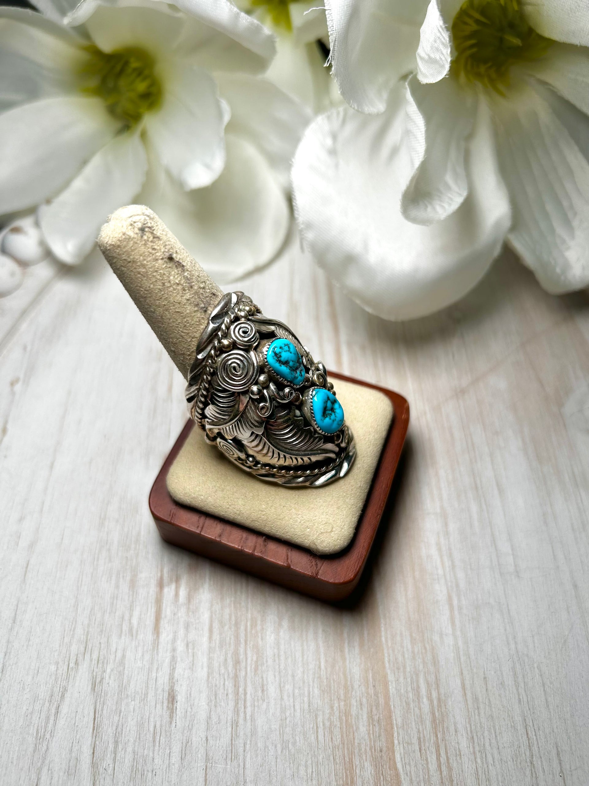 Julia Etsitty Kingman Turquoise & Sterling Silver Ring Size 12.75