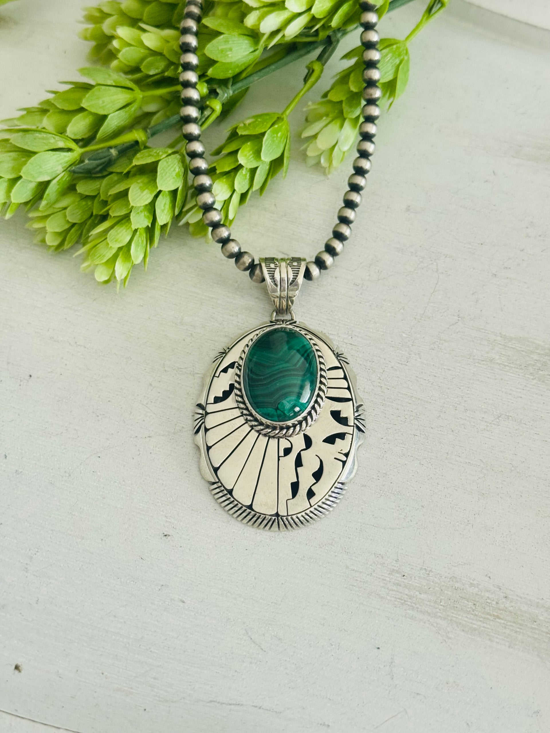Eugene Belone Malachite & Sterling Silver Pendant