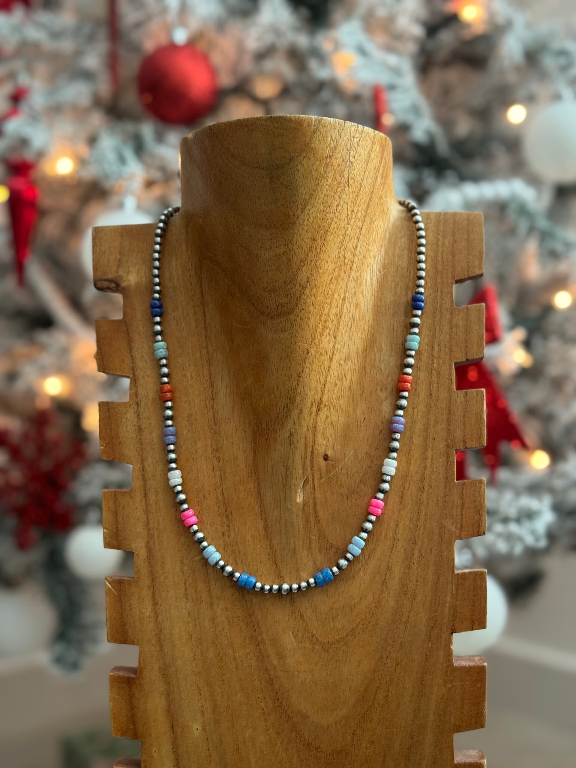 Navajo Strung Opal & Sterling Silver Beaded Pearl Necklace