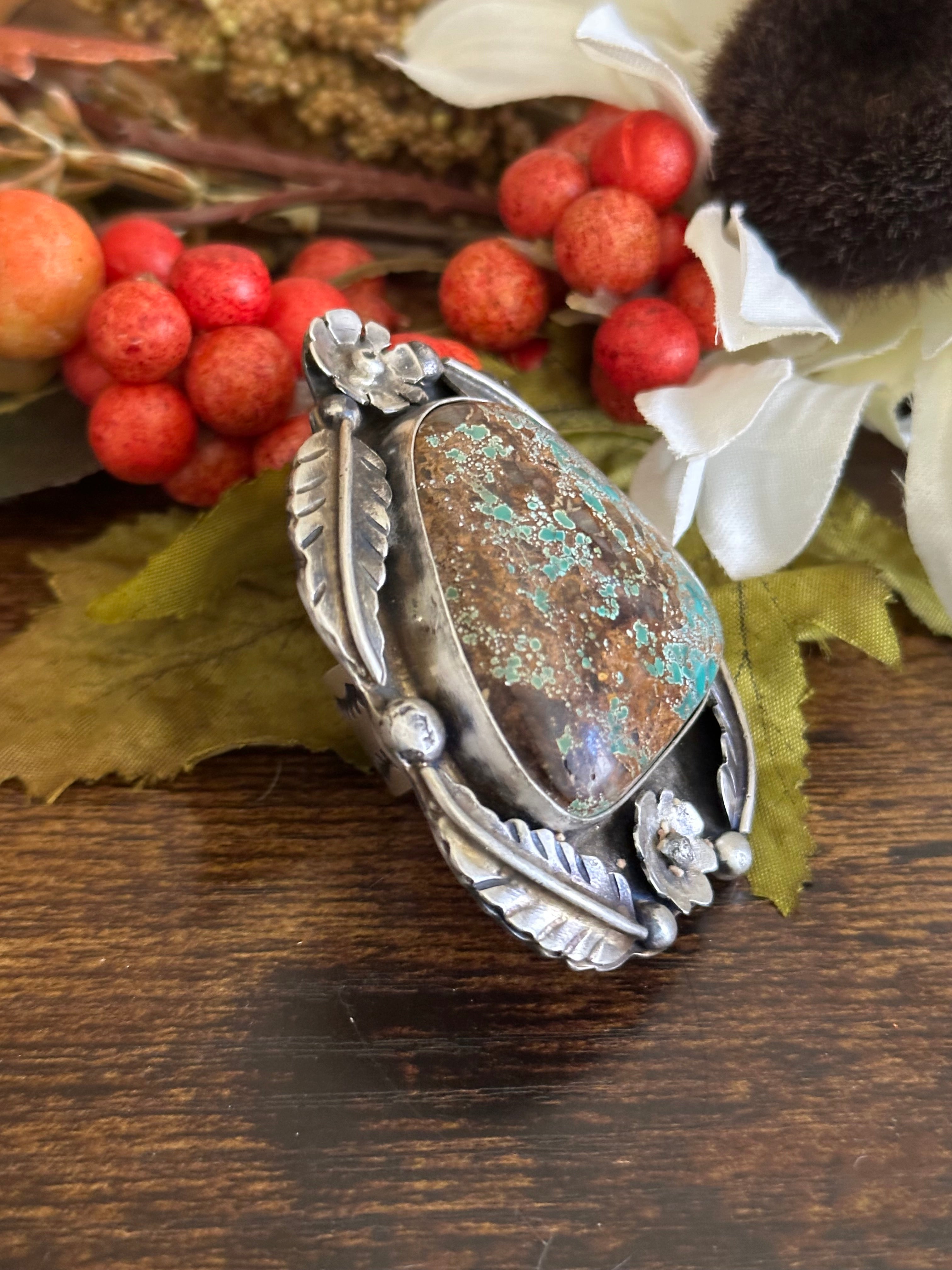 Navajo Made Natural Royston Turquoise and Sterling Silver Ring Size 8.25