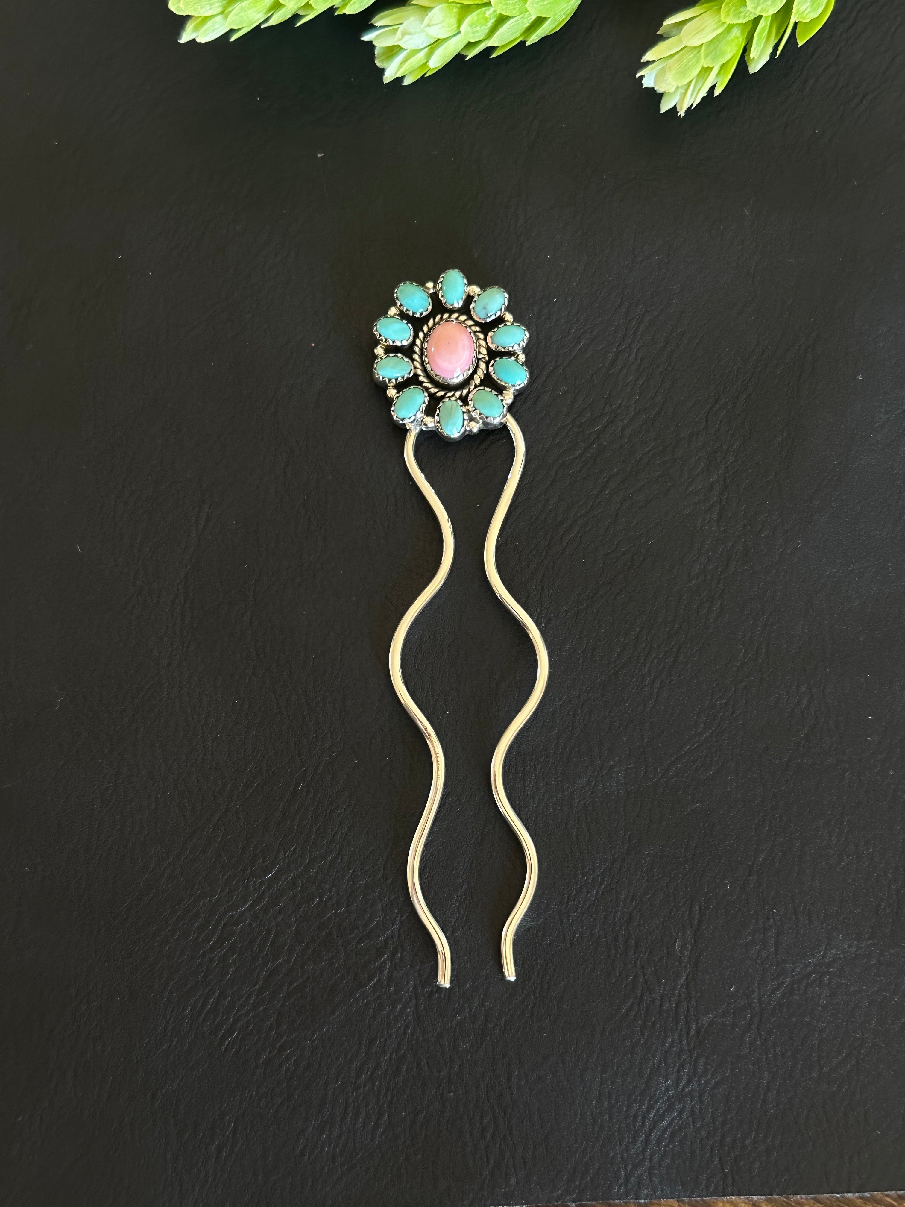 Southwest Handmade Multi Stone & Sterling Silver Hair Pin