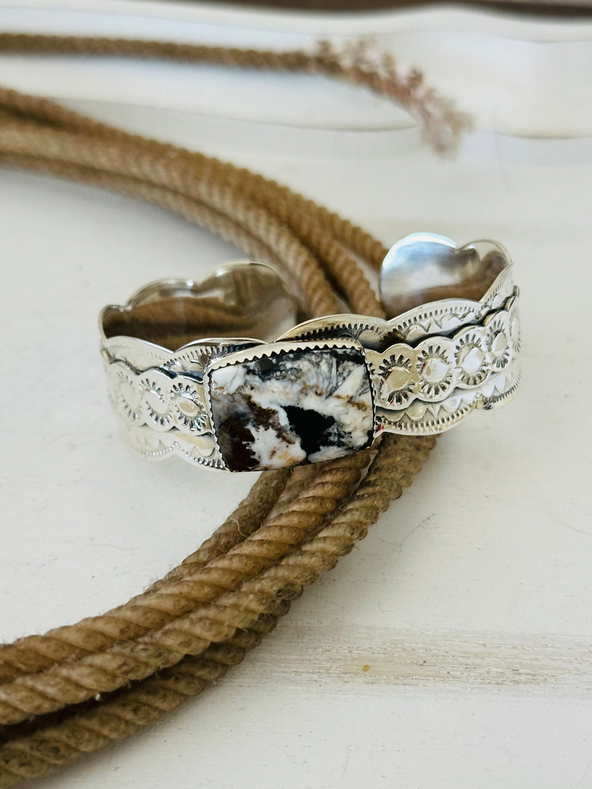 Southwest Made White Buffalo & Sterling Silver Cuff Bracelet