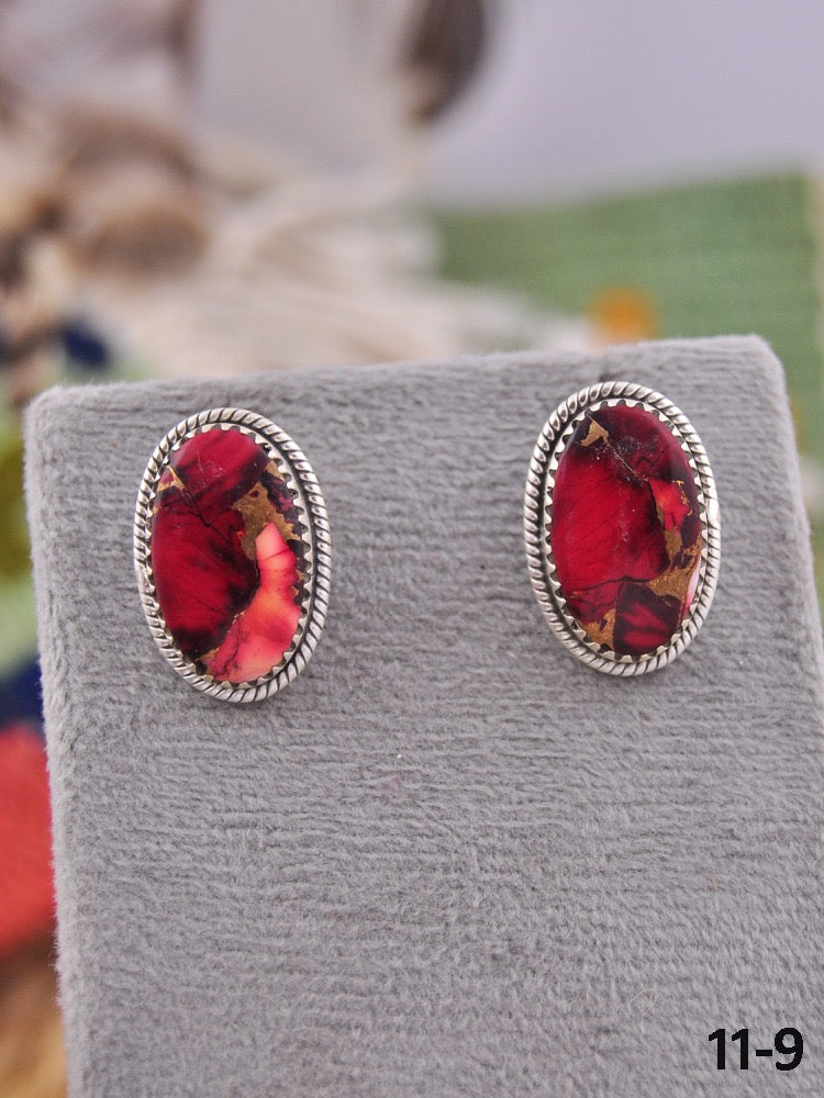 Southwest Made Rose Dahlia & Sterling Silver Post Earrings