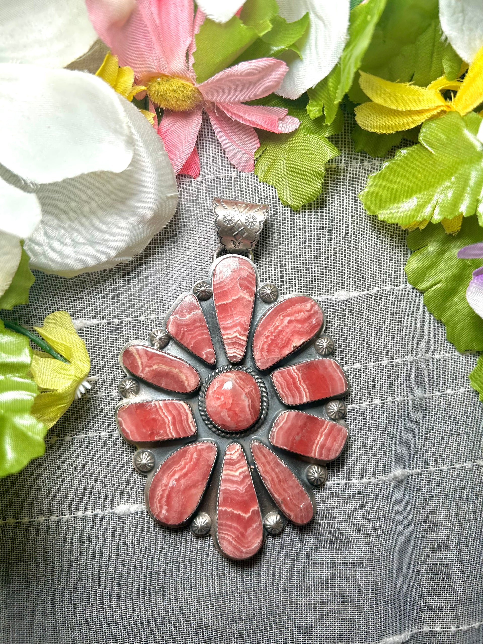 Navajo Made Rhodochrosite & Sterling Silver Pendant