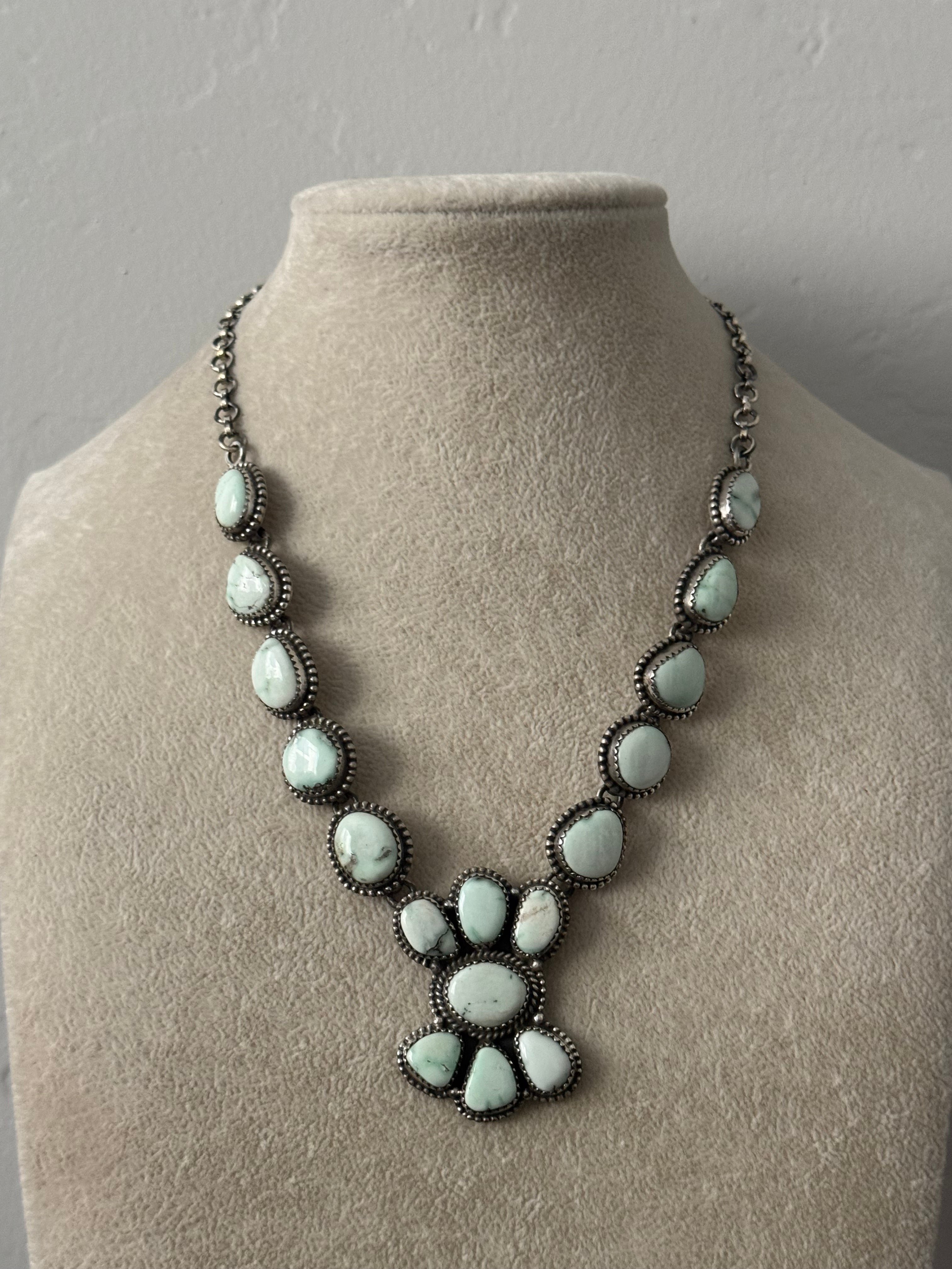 Southwest Handmade Paloma Variscite & Sterling Silver Cluster Necklace