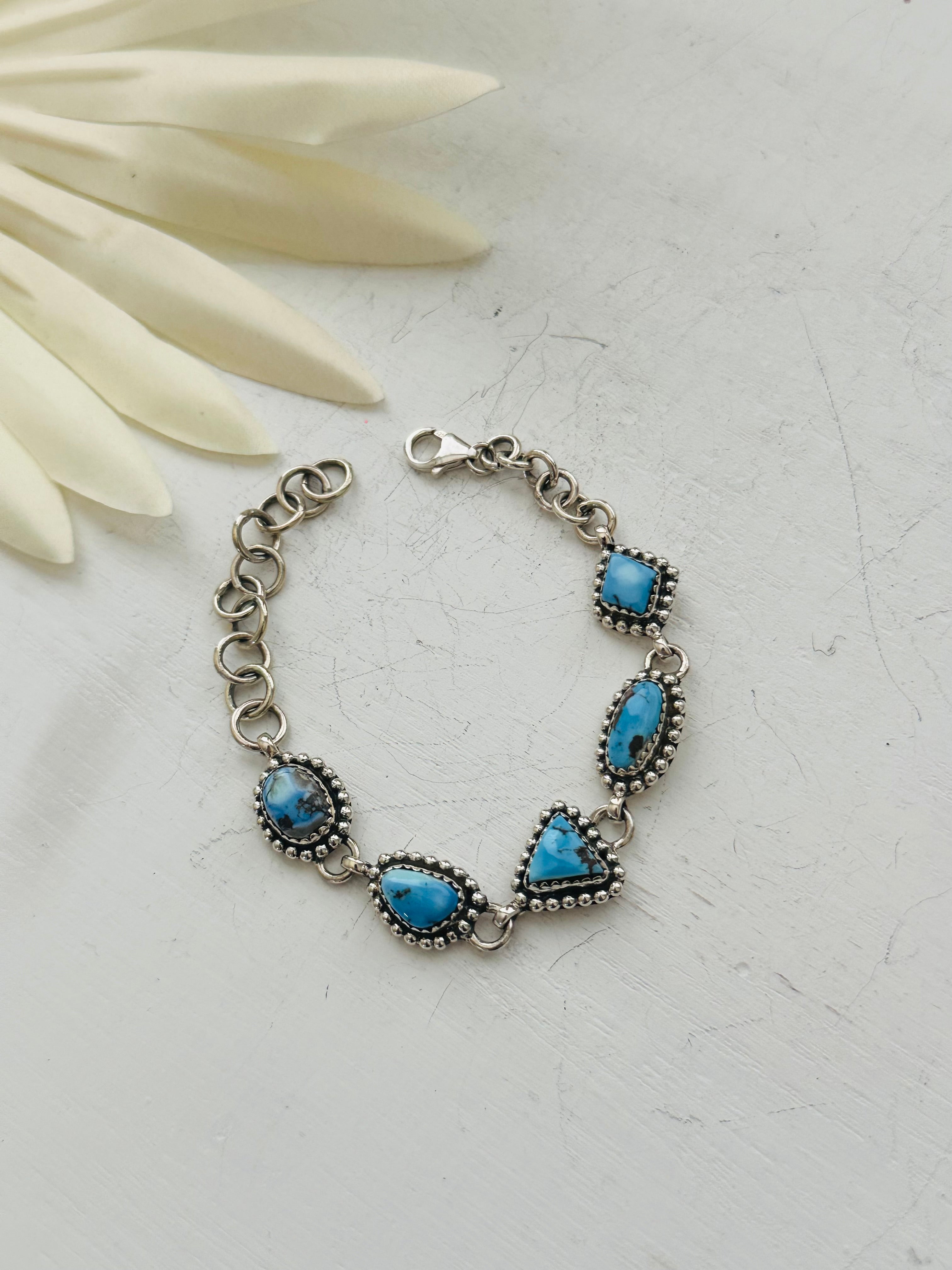 Southwest Made Golden Hills Turquoise & Sterling Silver Bracelet