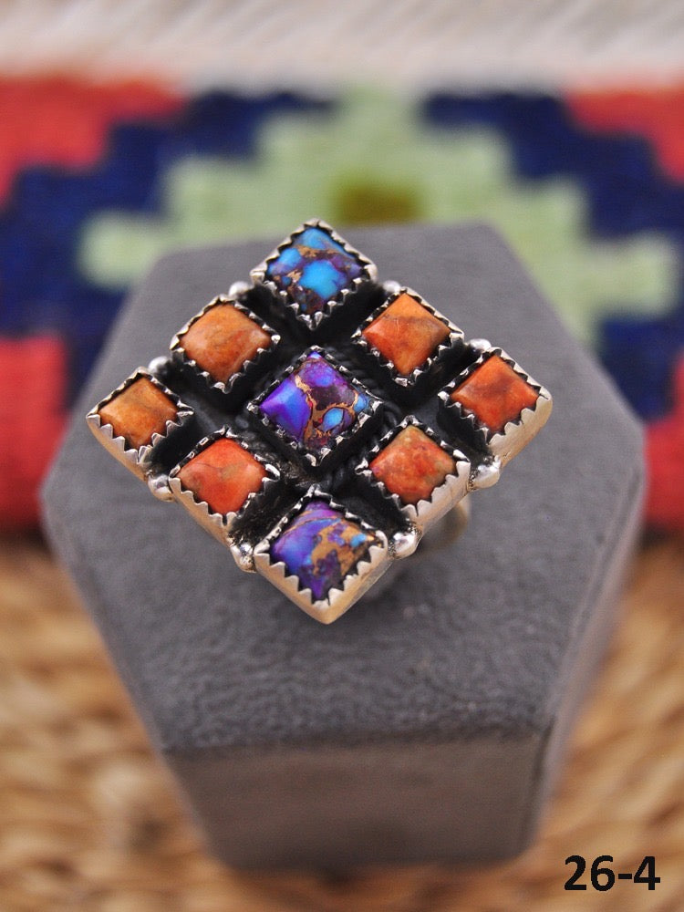 Southwest Made Multi Stone & Sterling Sliver Cluster Adjustable Ring