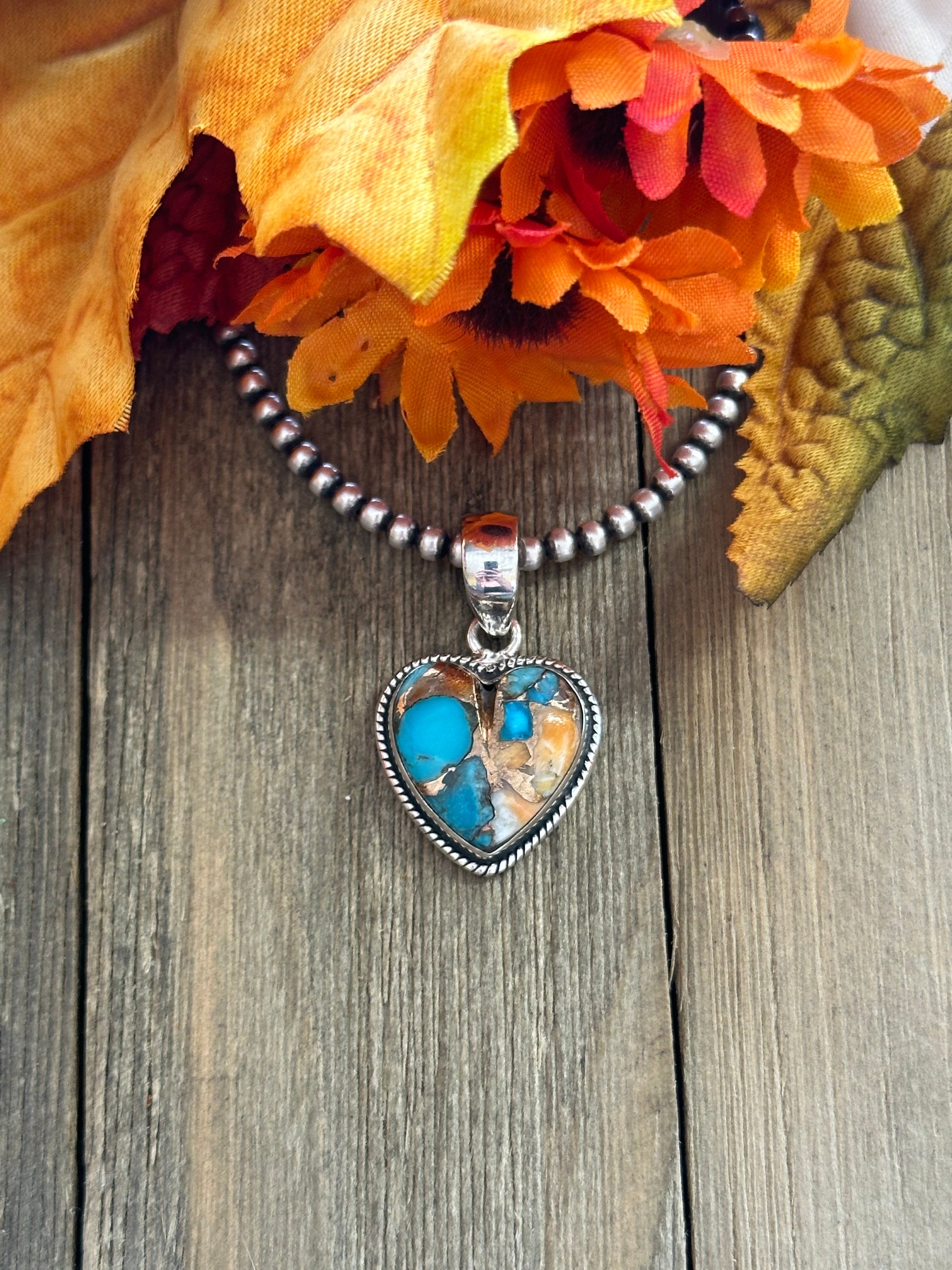 Southwest Handmade Mohave Turquoise & Sterling Silver Heart Pendant