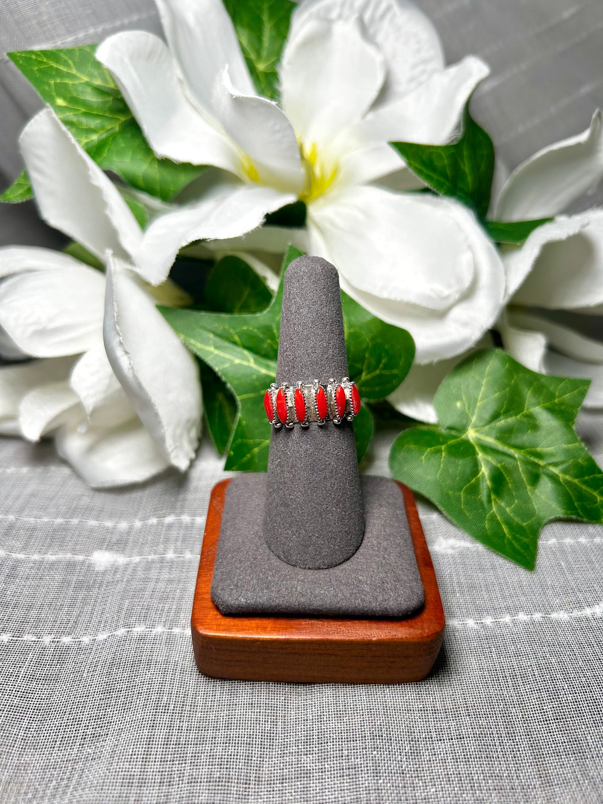Zuni Coral & Sterling Silver Ring