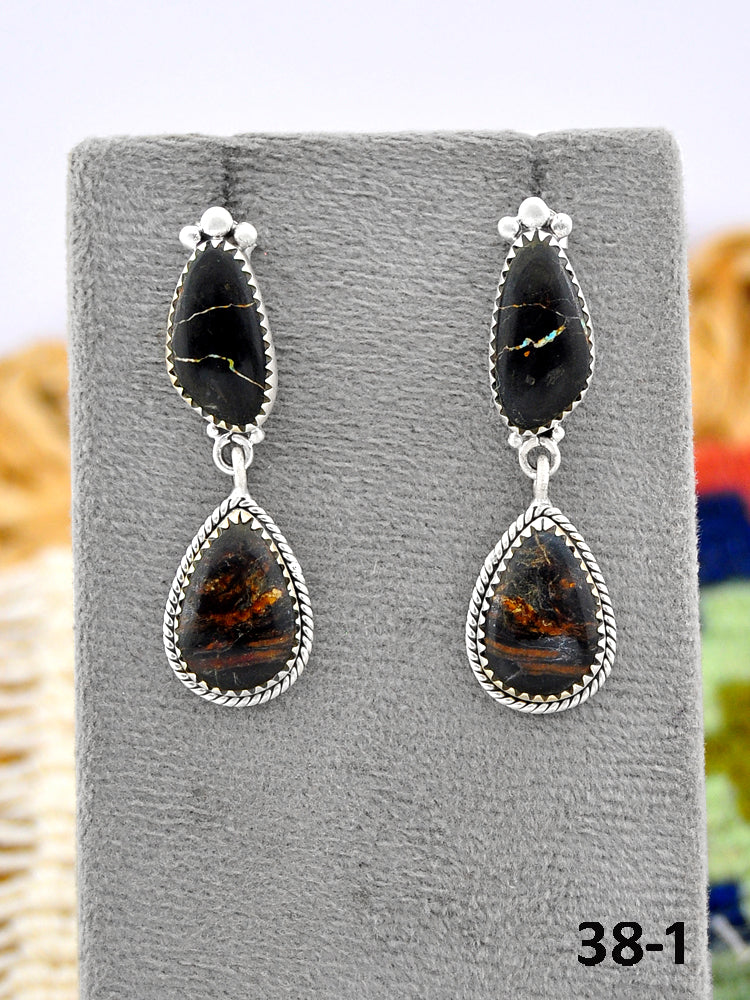 Southwest Made Black Jack Turquoise & Sterling Silver Post Earrings