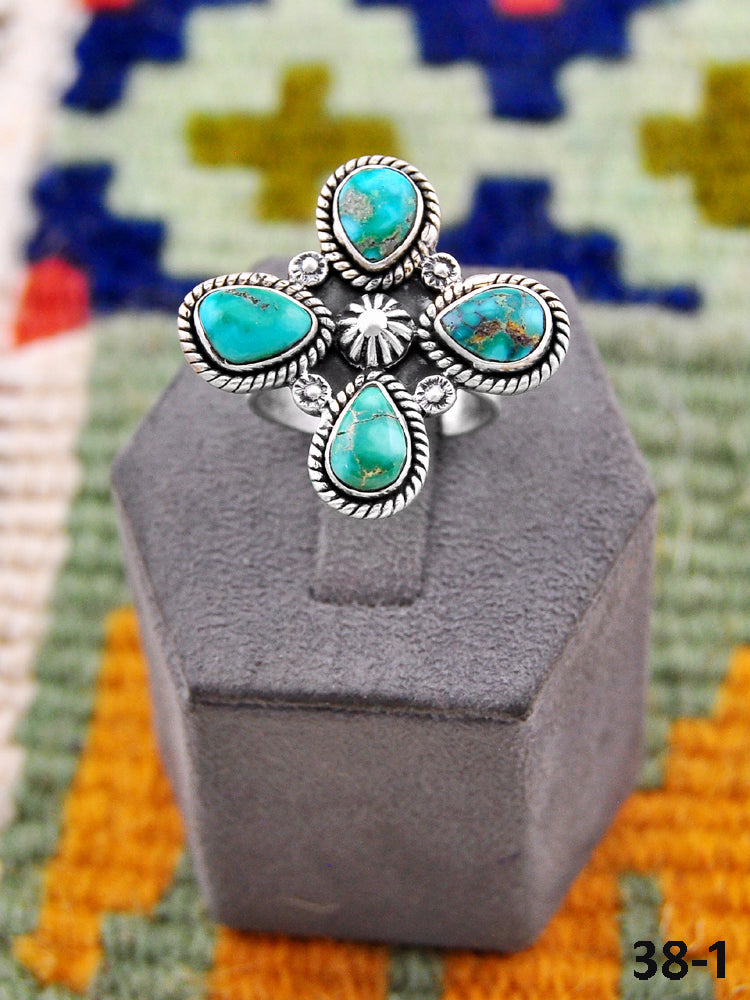 Southwest Handmade Emerald Valley Turquoise & Sterling Silver Adjustable Ring