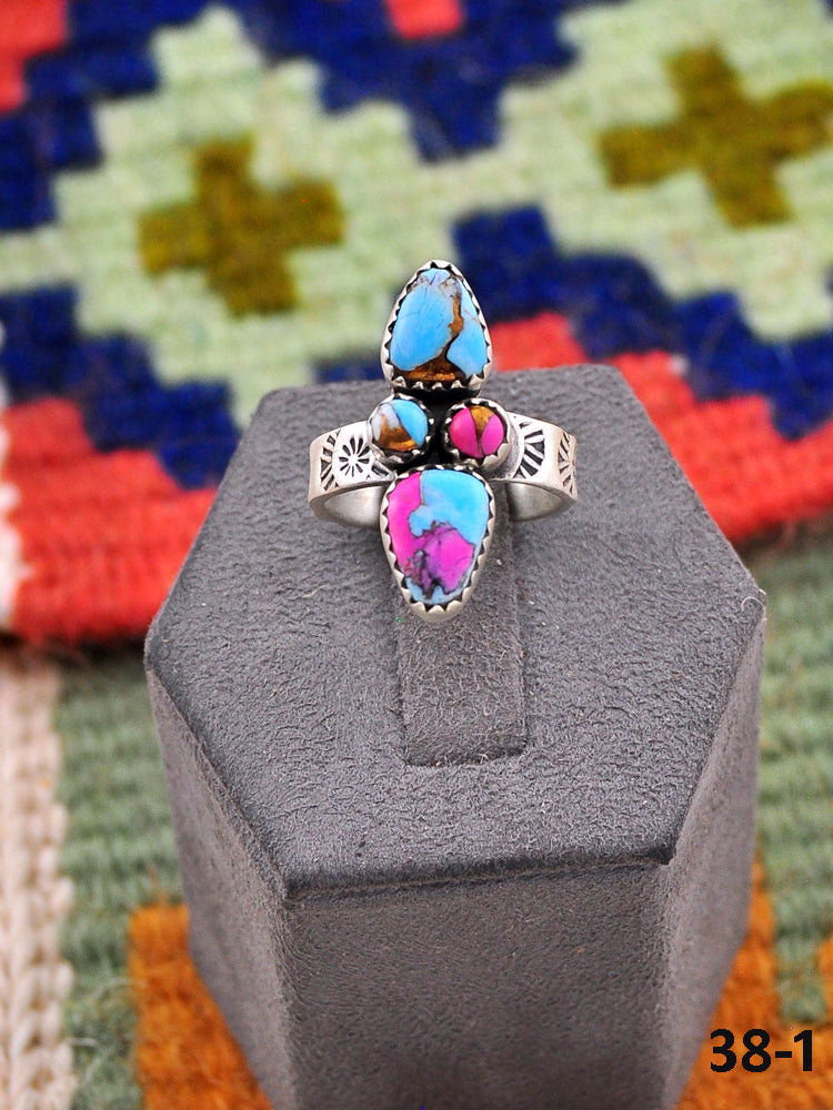 Southwest Made Cotton Candy Mohave & Sterling Silver Adjustable Ring