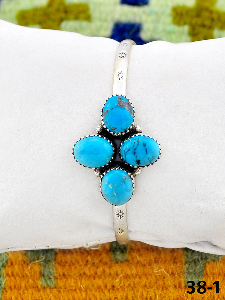 Southwest Made Blue Kingman Turquoise & Sterling Silver Cuff Bracelet