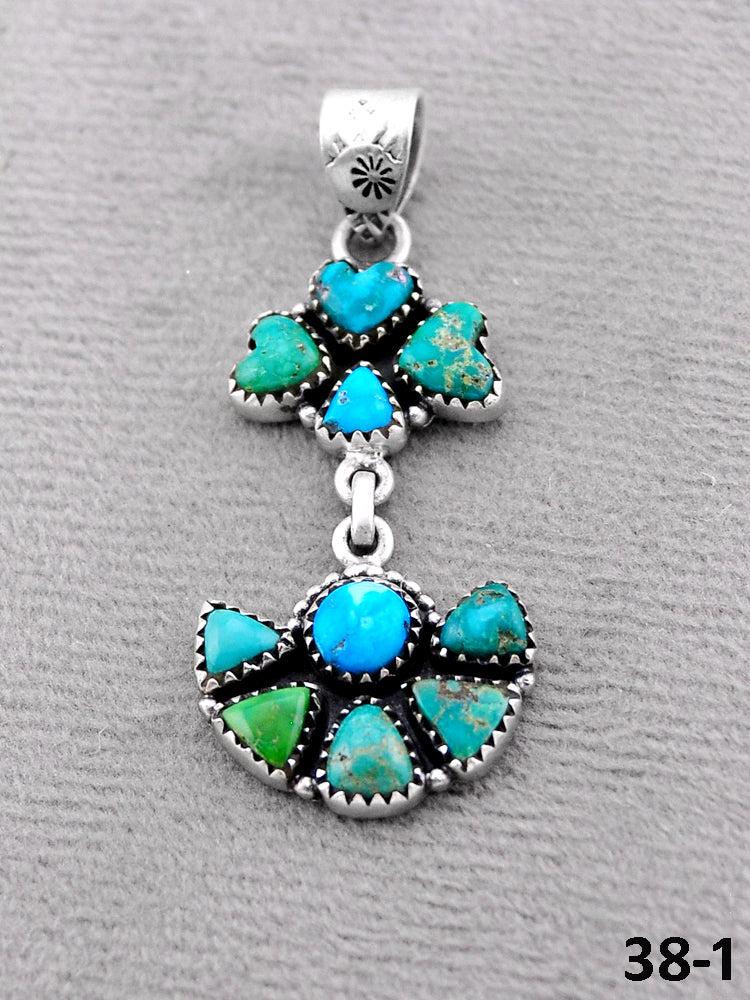 Southwest Handmade Emerald Valley with White Water & Sterling Silver Pendants