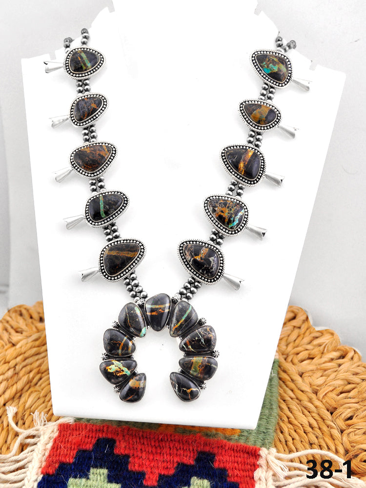 Southwest Made Black Jack Turquoise & Sterling Silver Necklace