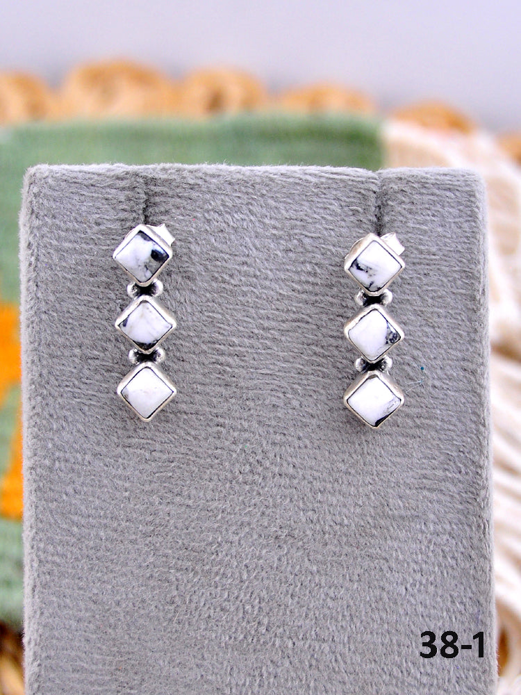 Southwest Made White Buffalo & Sterling Silver Post Earrings
