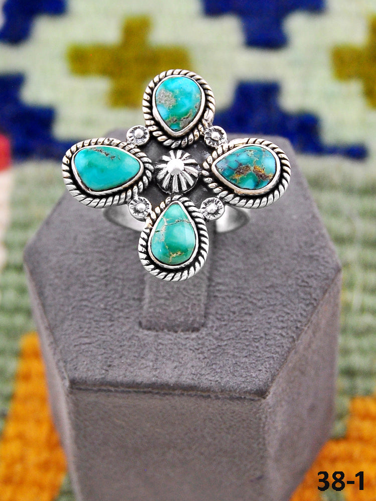 Southwest Handmade Emerald Valley Turquoise & Sterling Silver Adjustable Ring