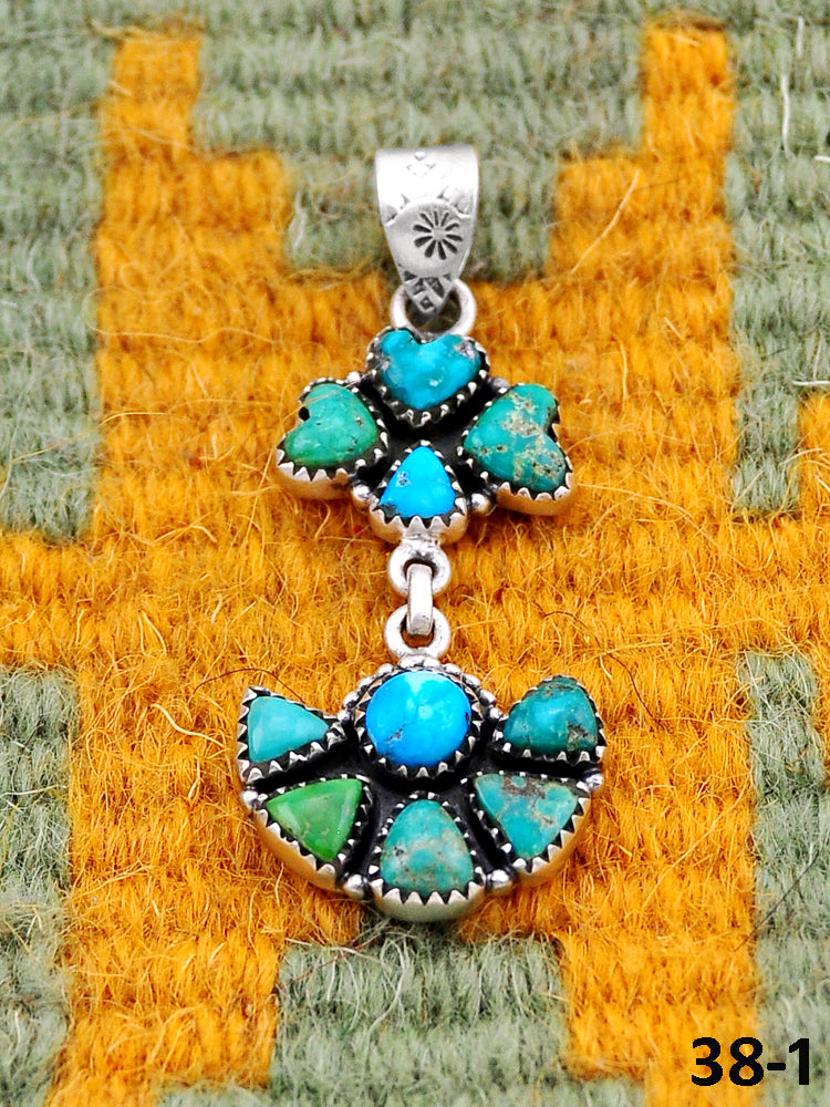 Southwest Handmade Emerald Valley with White Water & Sterling Silver Pendants