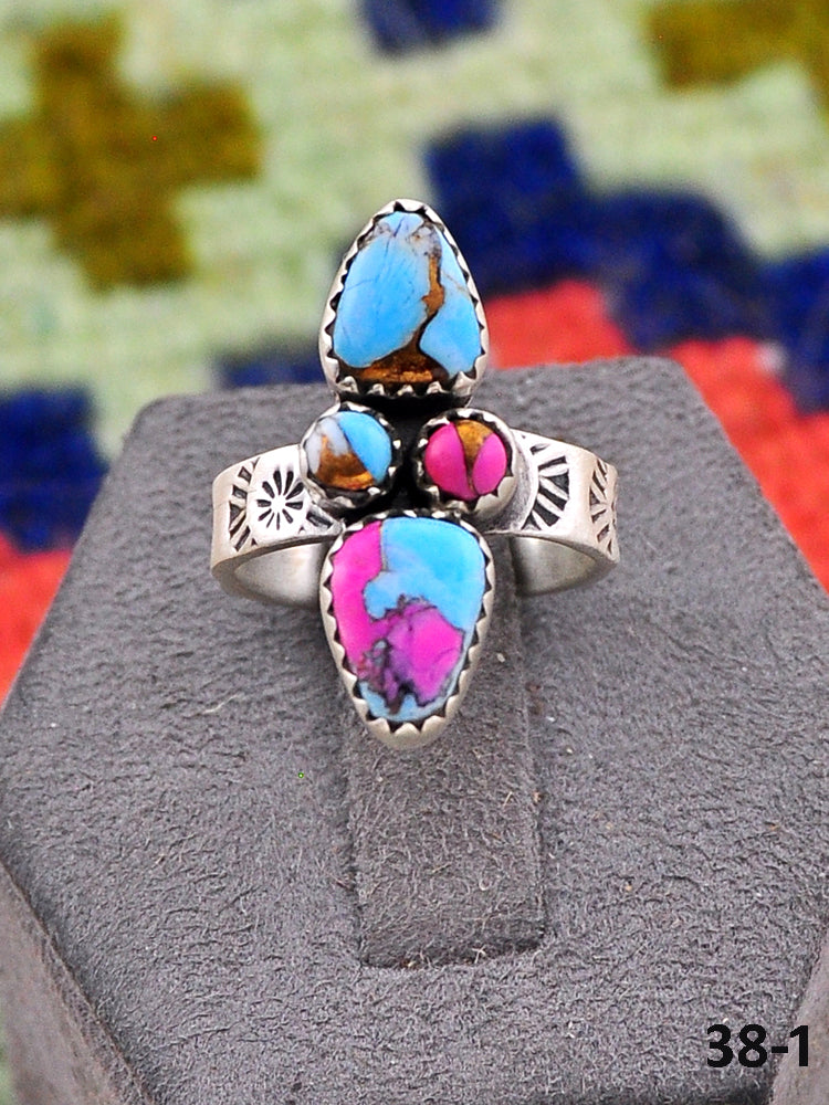 Southwest Made Cotton Candy Mohave & Sterling Silver Adjustable Ring