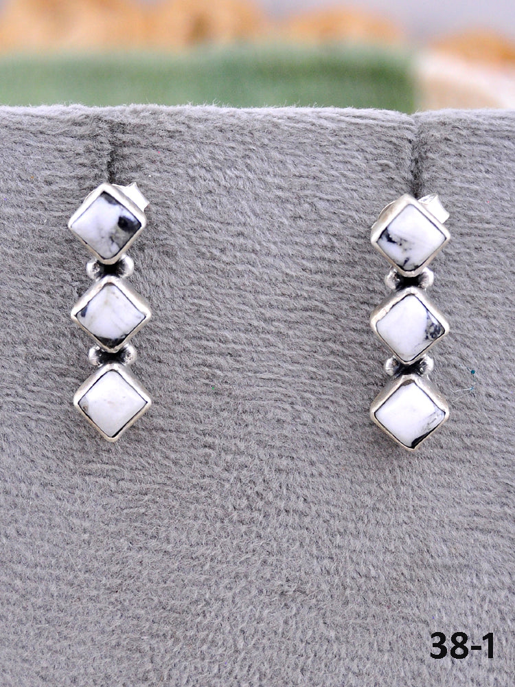 Southwest Made White Buffalo & Sterling Silver Post Earrings