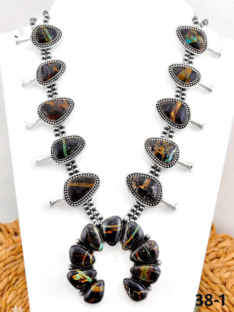 Southwest Made Black Jack Turquoise & Sterling Silver Necklace