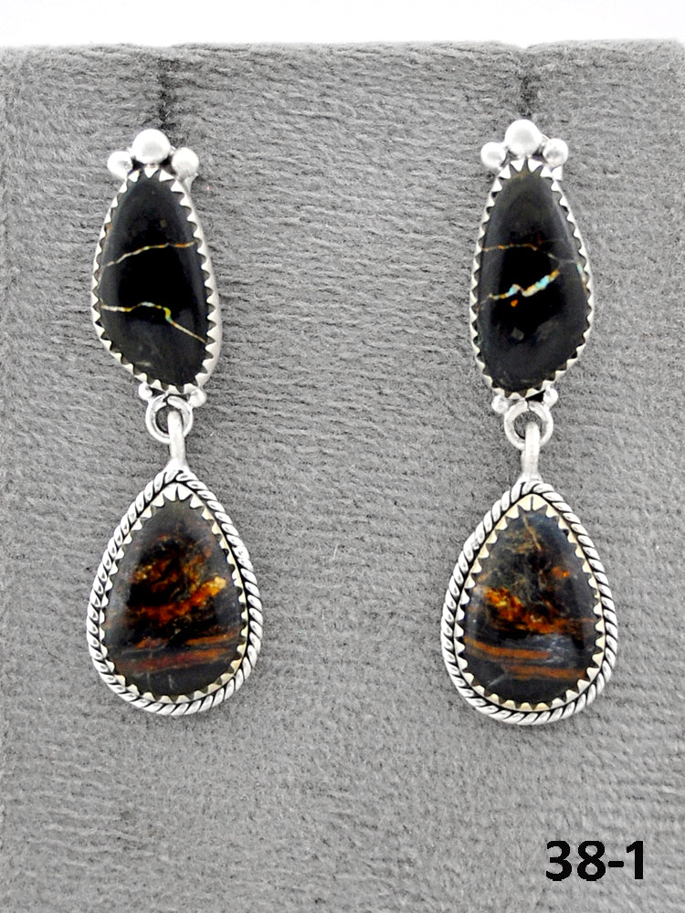 Southwest Made Black Jack Turquoise & Sterling Silver Post Earrings