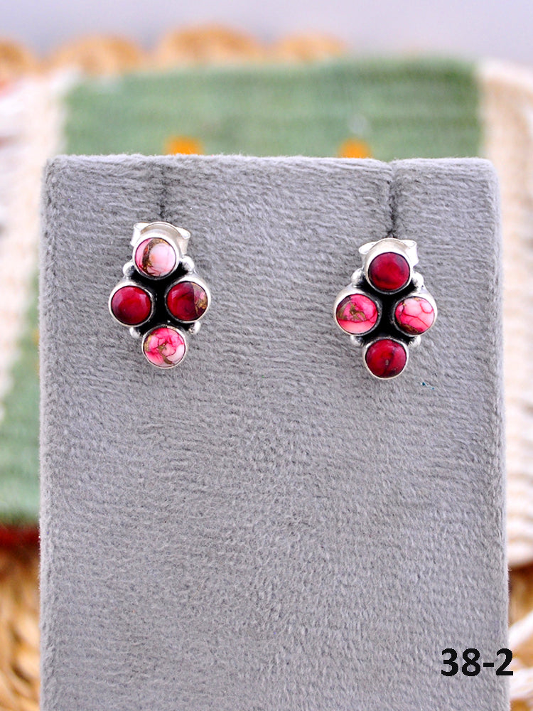 Southwest Made Rose Dahlia & Sterling Silver Post Earrings