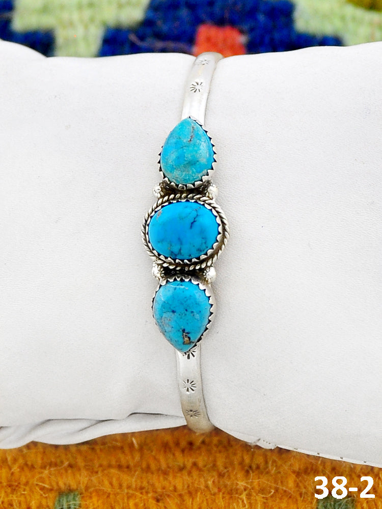 Southwest Made Blue Kingman Turquoise & Sterling Silver Cuff Bracelet