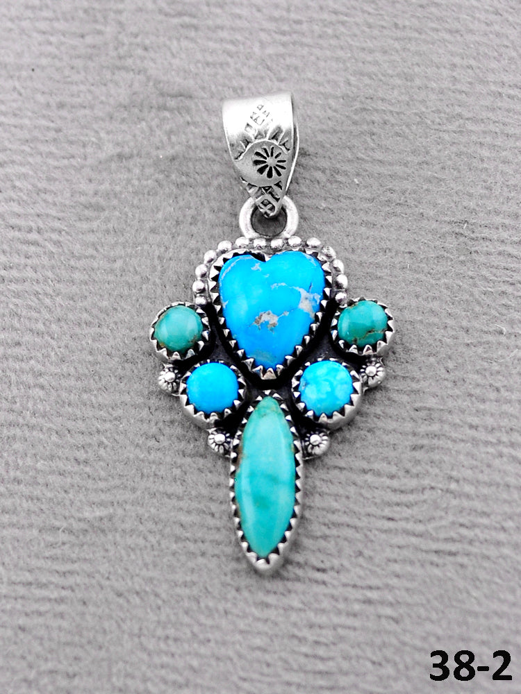 Southwest Handmade Emerald Valley with White Water & Sterling Silver Pendants