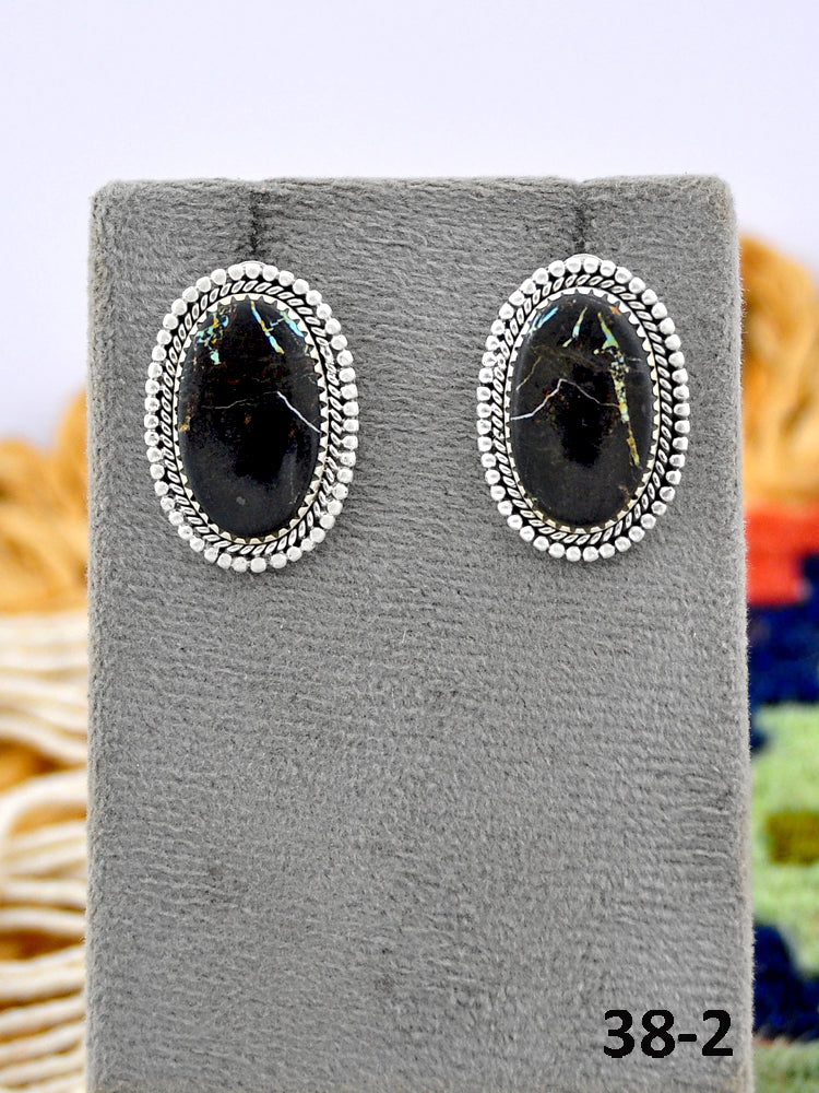 Southwest Made Black Jack Turquoise & Sterling Silver Post Earrings