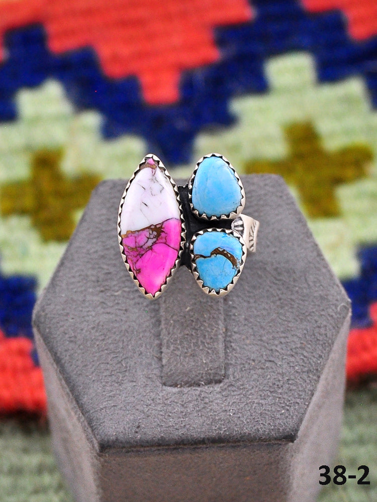 Southwest Made Cotton Candy Mohave & Sterling Silver Adjustable Ring