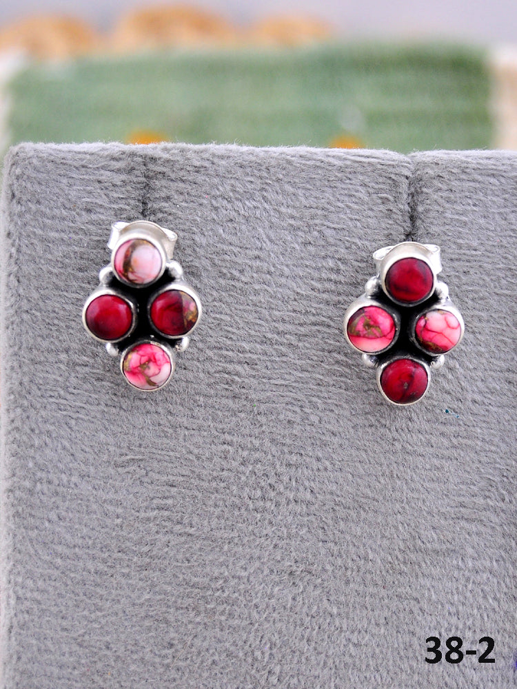 Southwest Made Rose Dahlia & Sterling Silver Post Earrings
