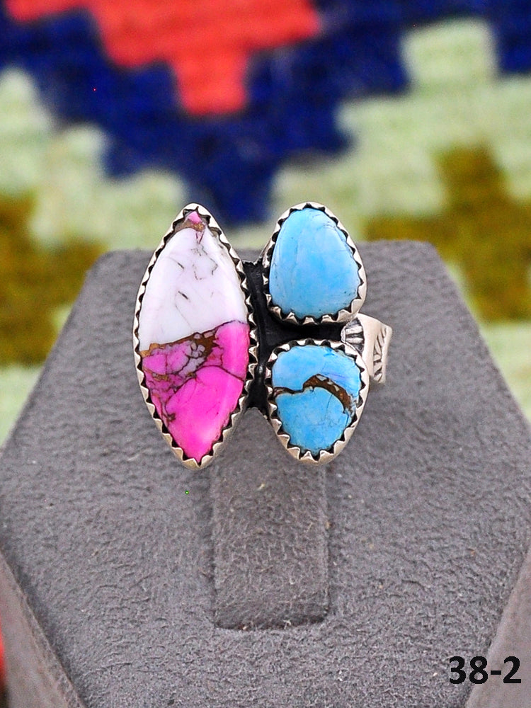 Southwest Made Cotton Candy Mohave & Sterling Silver Adjustable Ring