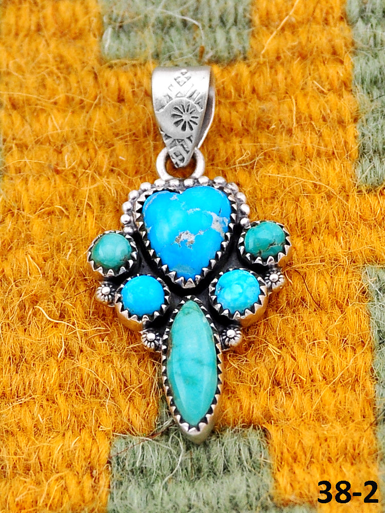 Southwest Handmade Emerald Valley with White Water & Sterling Silver Pendants