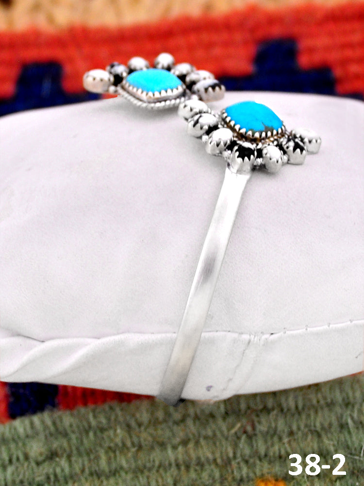 Southwest Handmade White Buffalo with Santa Maria Turquoise  & Sterling Silver Cuff Bracelet