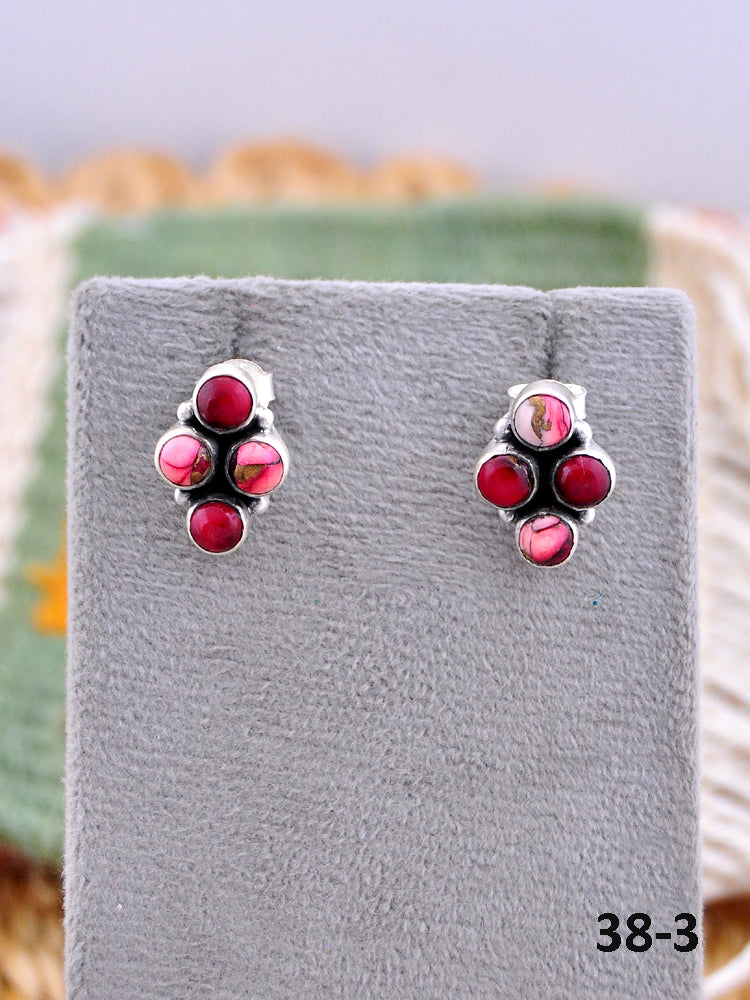 Southwest Made Rose Dahlia & Sterling Silver Post Earrings